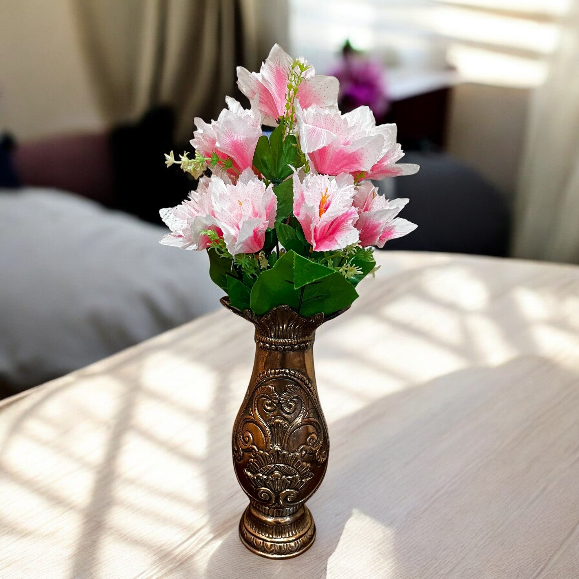 Artificial Flower Bouquets | Fake Flowers Bunch - For Vase, Pot, Home, Balcony, Office Corner, Living Room - 18 Inch - Apkamart #Colour_Pink