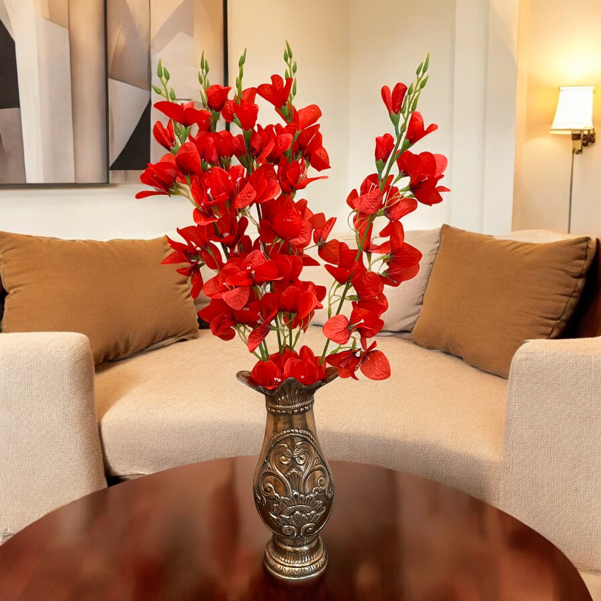 Artificial Flower Orchids Sticks Bouquet | Fake Flowers Bunch - For Vase, Pot, Home, Bedroom, Balcony, Office Corner - 26 Inch - Apkamart #Colour_Red