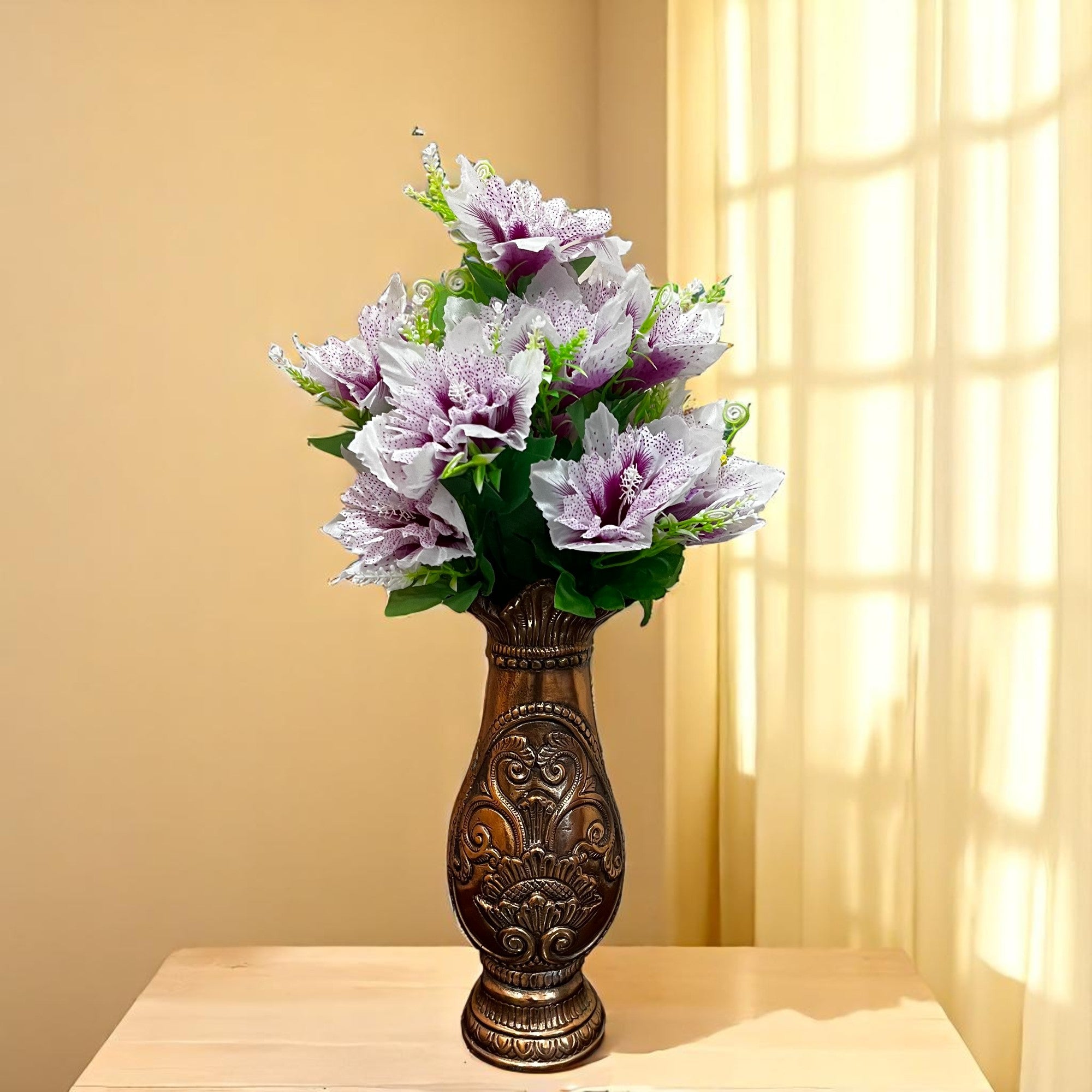 Artificial Flower Bouquets | Faux Flowers Bunch - for Table Vase, Pot, Home Decor, Living Room, Side Table Centerpiece - 18 Inch - Apkamart #Colour_Purple