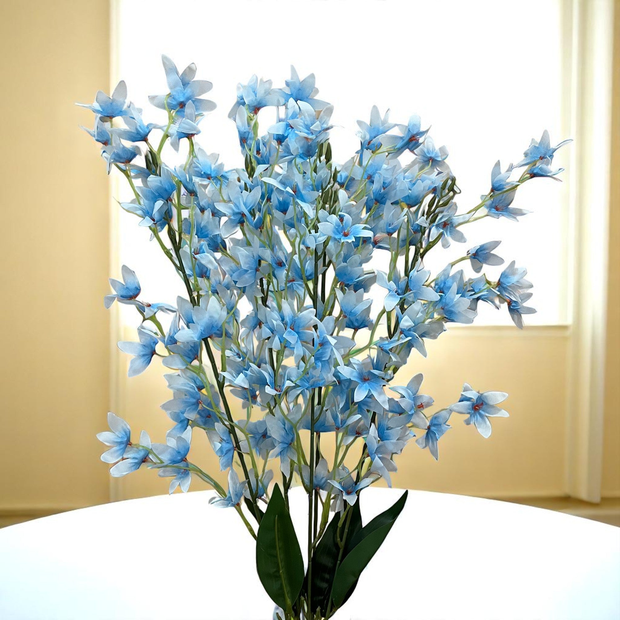 Artificial Orchids Flower Bouquets | Fake Flowers Bunch - For Vase, Pot, Home, Bedroom, Balcony, Office Corner, Living Room - 28 Inch - Apkamart #Colour_Blue