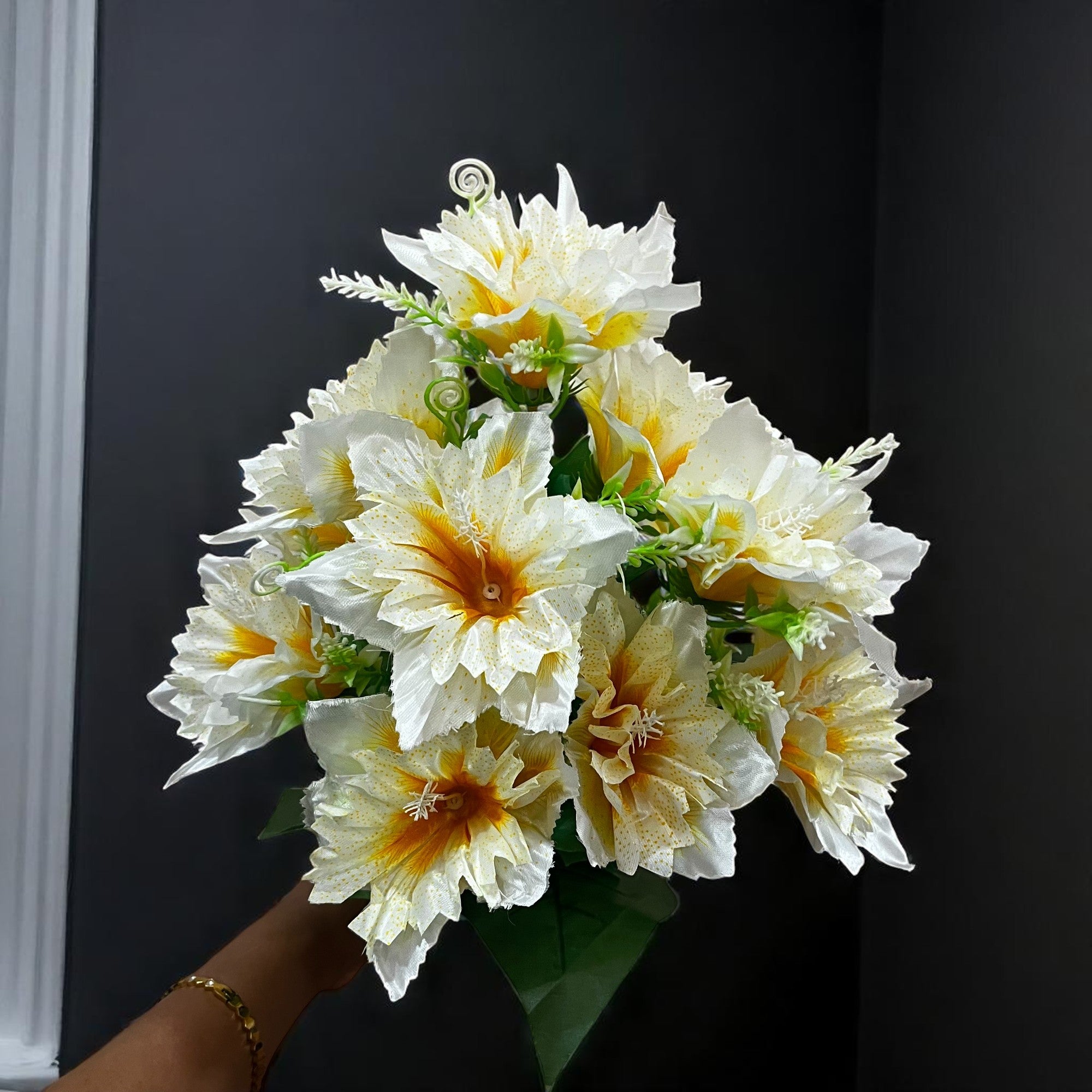 Artificial Flower Bouquets | Faux Flowers Bunch - for Table Vase, Pot, Home Decor, Living Room, Side Table Centerpiece - 18 Inch - Apkamart #Colour_White