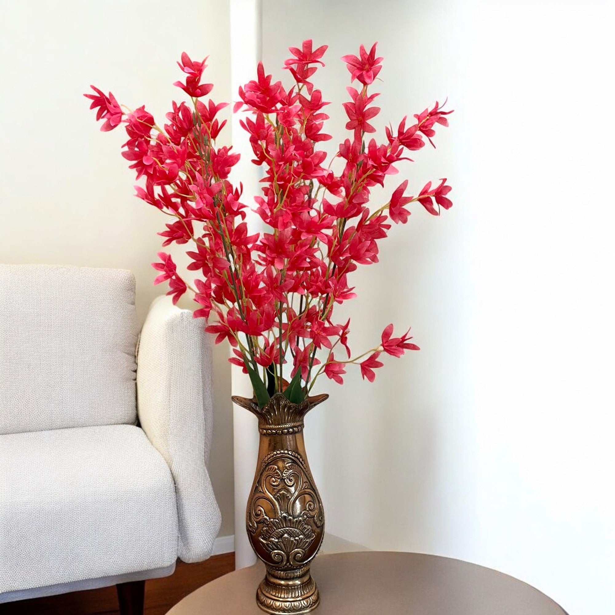 Artificial Orchids Flower Bouquets | Fake Flowers Bunch - For Vase, Pot, Home, Bedroom, Balcony, Office Corner, Living Room - 28 Inch - Apkamart #Colour_Pink