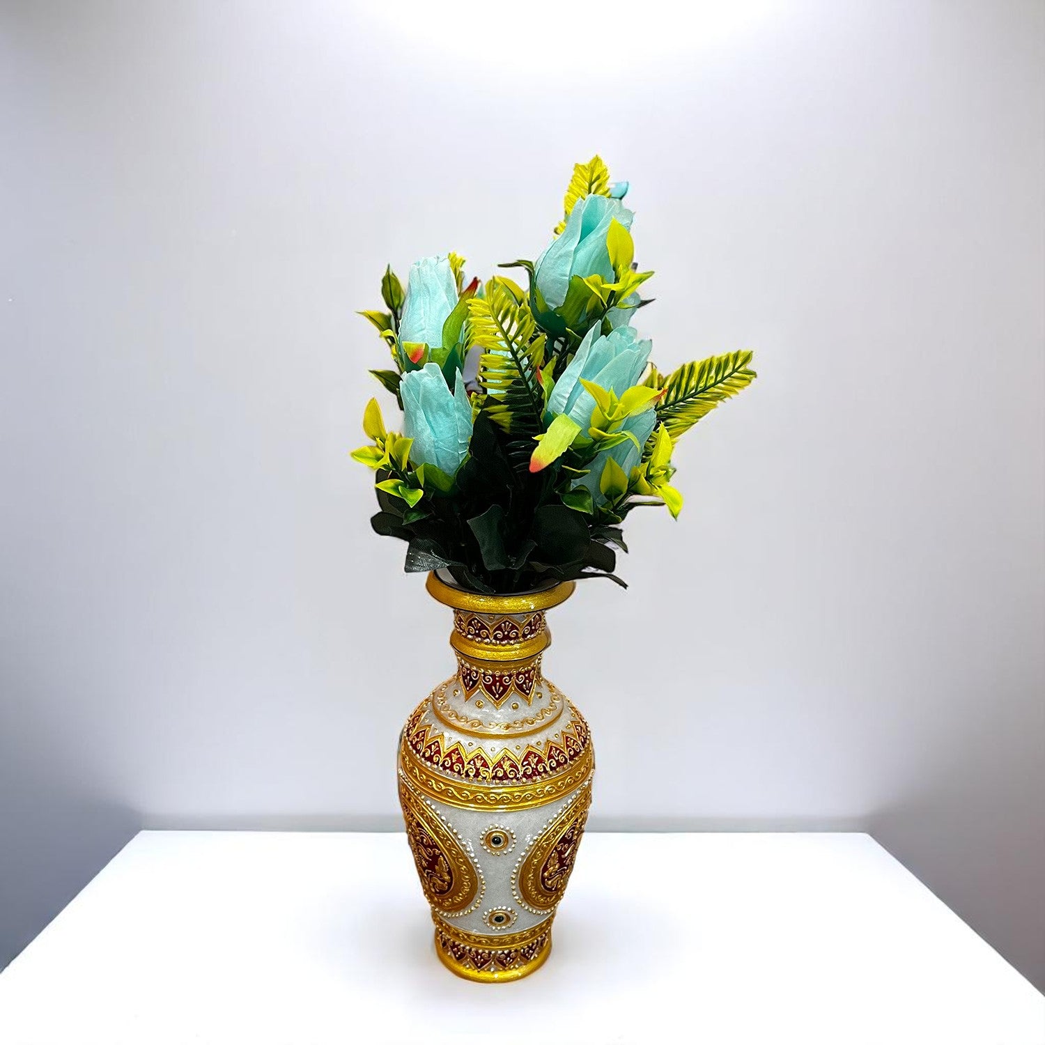 Artificial Flowers Rose Bunches for Vase Pot | Faux Flowers Stem - for Home Decor, Living Room, Office, Wedding & Party Decoration (Vase Not Included) - 14 Inch - Apkamart #Colour_Blue