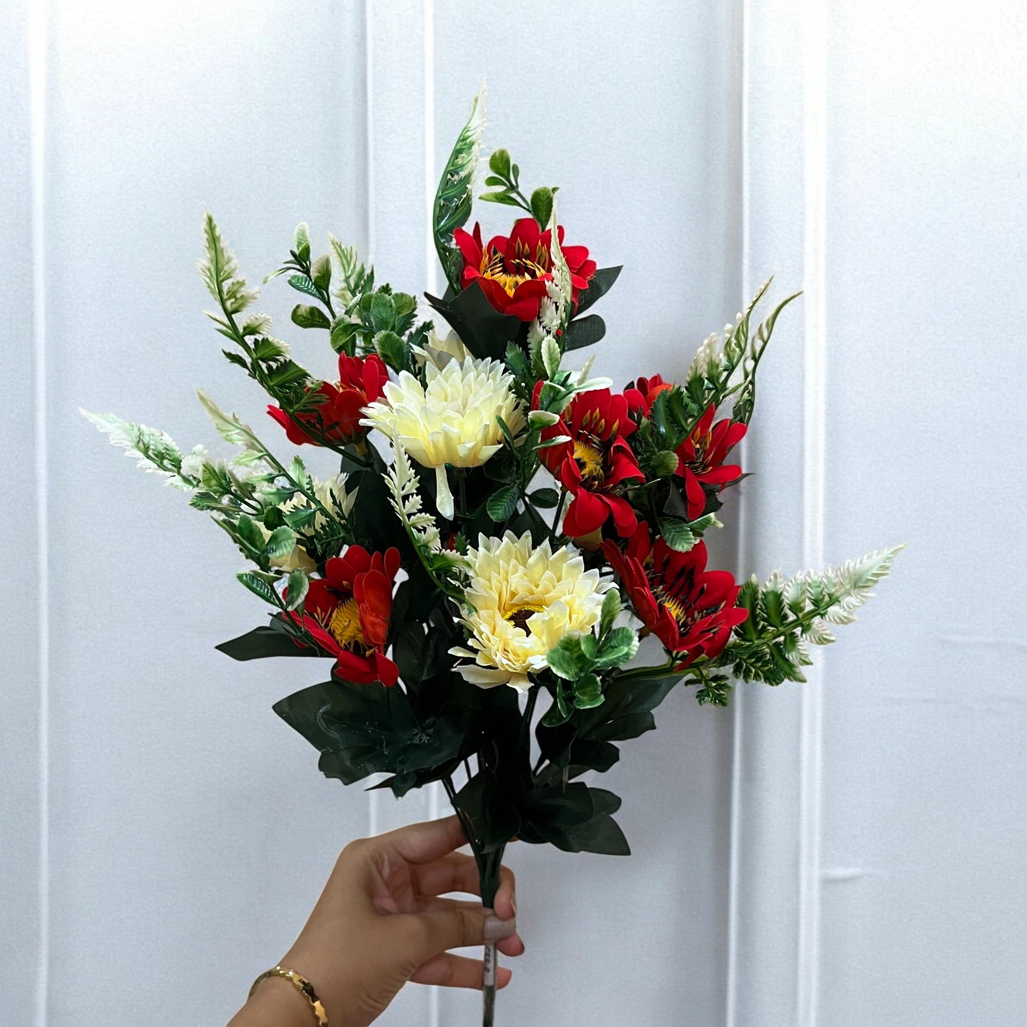 Artificial Dahalia Flower Bouquets | Faux Flowers Bunch - for Table Vase, Pot, Home Decor, Living Room, Side Table Centerpiece - 17 Inch - Apkamart