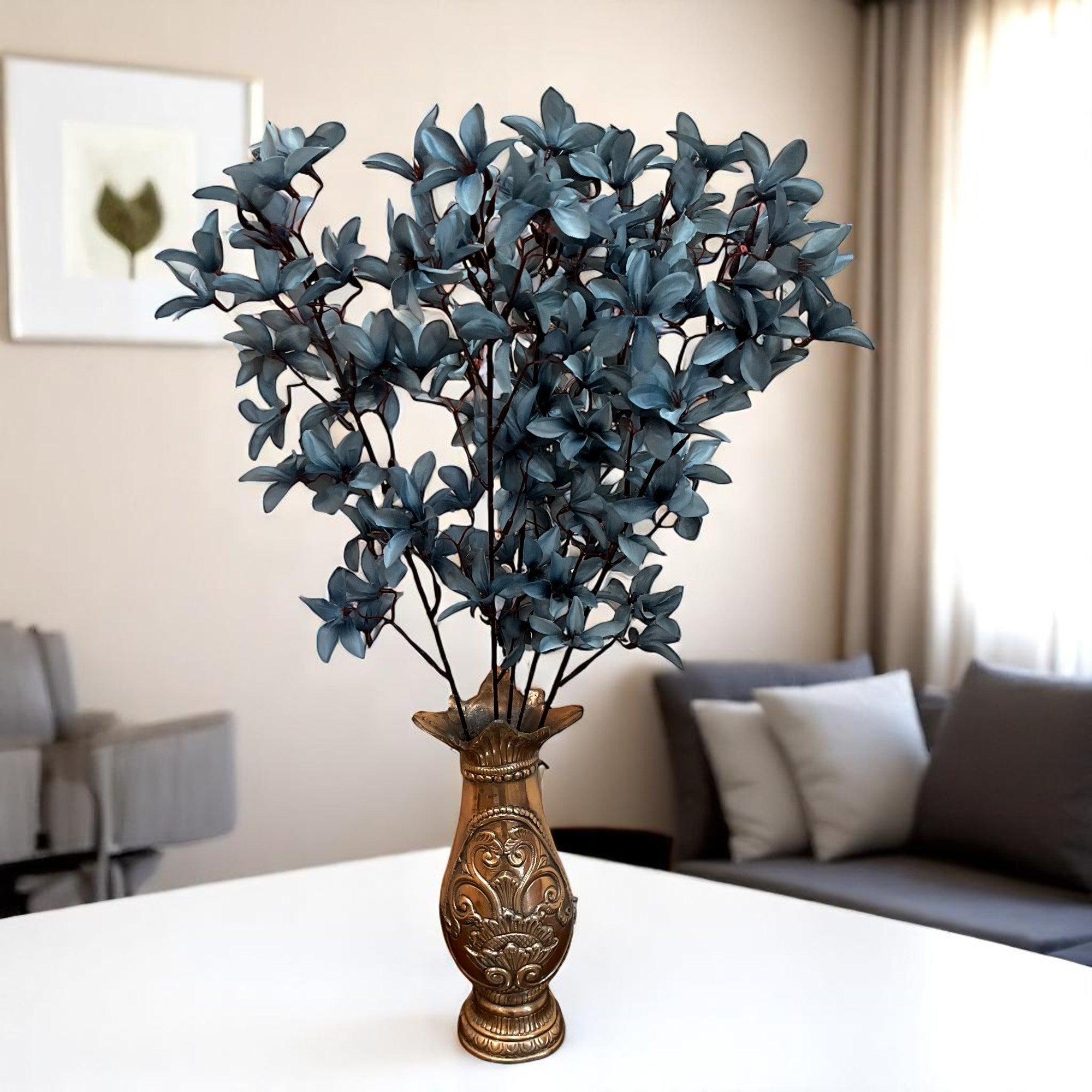 Artificial Flowers | Faux Flowers Bunch - for Home Decor, Living Room, Side Table, Centerpiece - 29 Inch - Apkamart #Colour_Blue