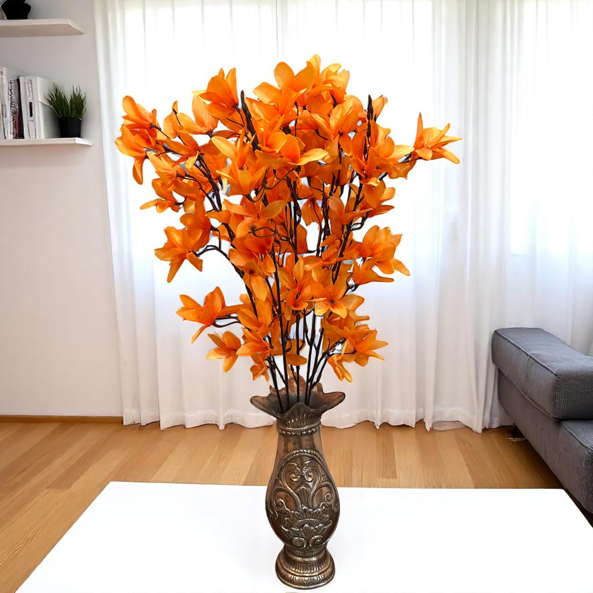 Artificial Flowers | Faux Flowers Bunch - for Home Decor, Living Room, Side Table, Centerpiece - 29 Inch - Apkamart #Colour_Orange