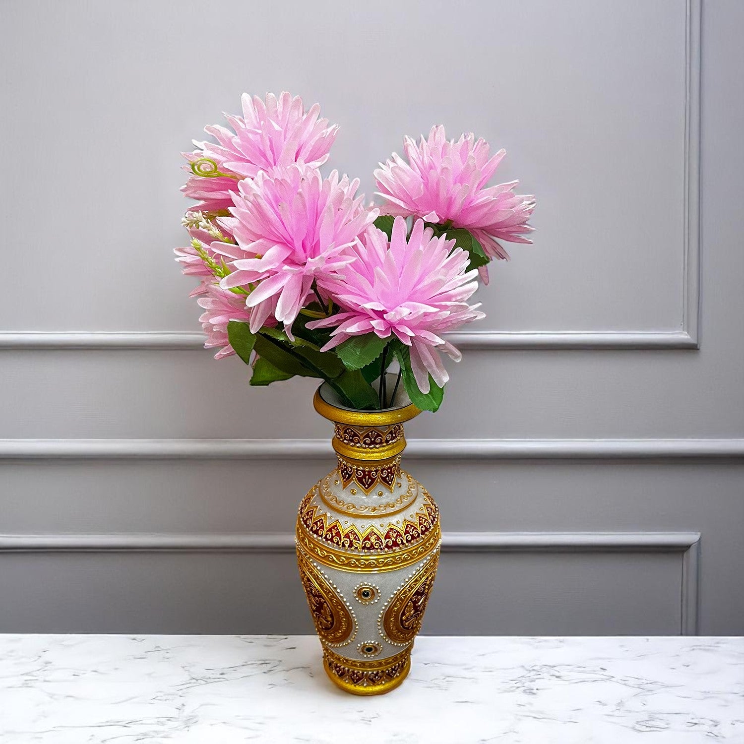 Artificial Flowers Dahlia Bunches for Vase Pot | Faux Flowers Stick - for Home Decor, Living Room, Wedding & Party Decoration  (Vase Not Included) - 15 Inch - Apkamart #Colour_Pink