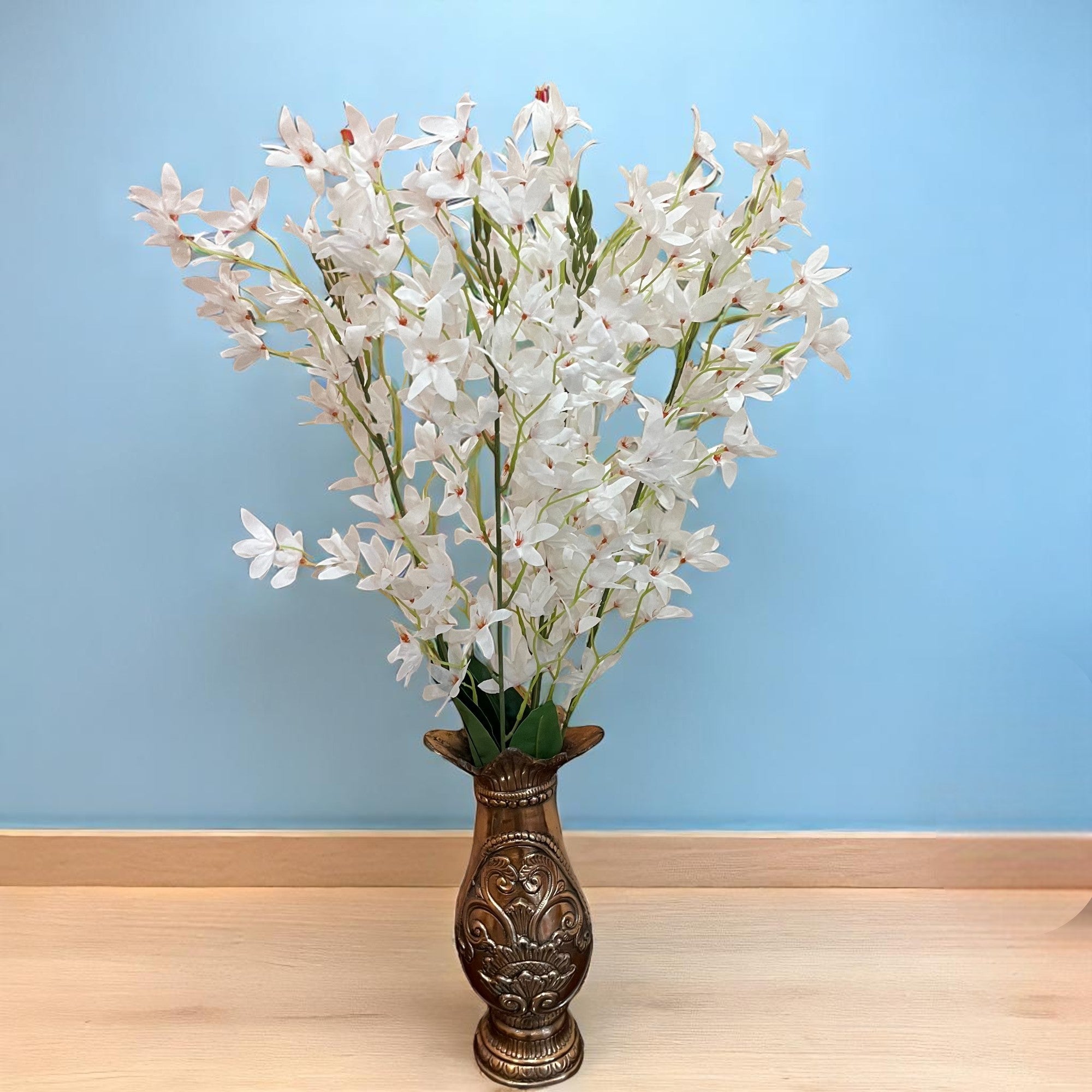 Artificial Orchids Flower Bouquets | Fake Flowers Bunch - For Vase, Pot, Home, Bedroom, Balcony, Office Corner, Living Room - 28 Inch - Apkamart #Colour_White