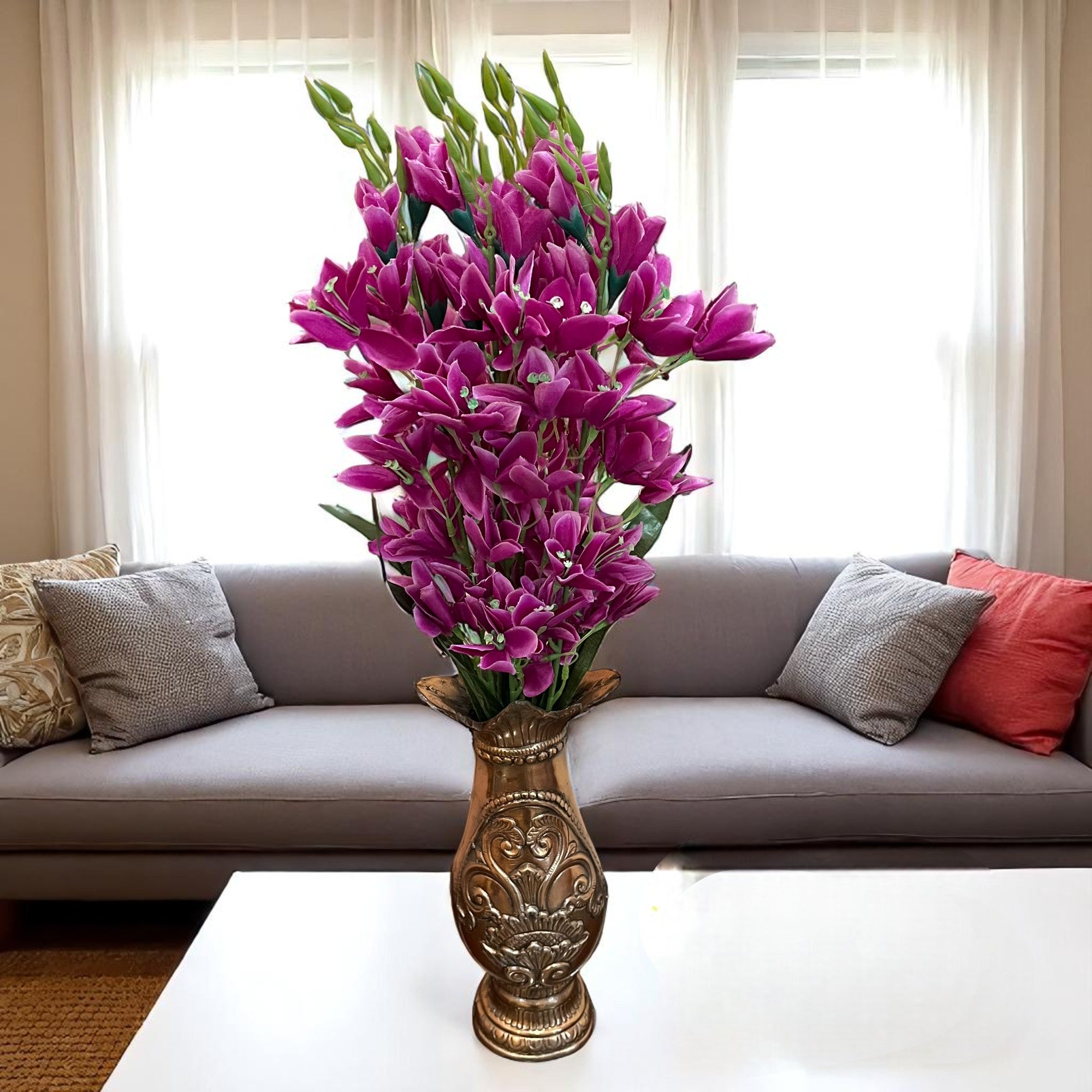 Artificial Flowers Gladiolus Bunches for Vase Pot | Faux Flowers Stem - for Home Decor Living Room Side Table Centerpiece - 26 Inch - Apkamart #Colour_Purple