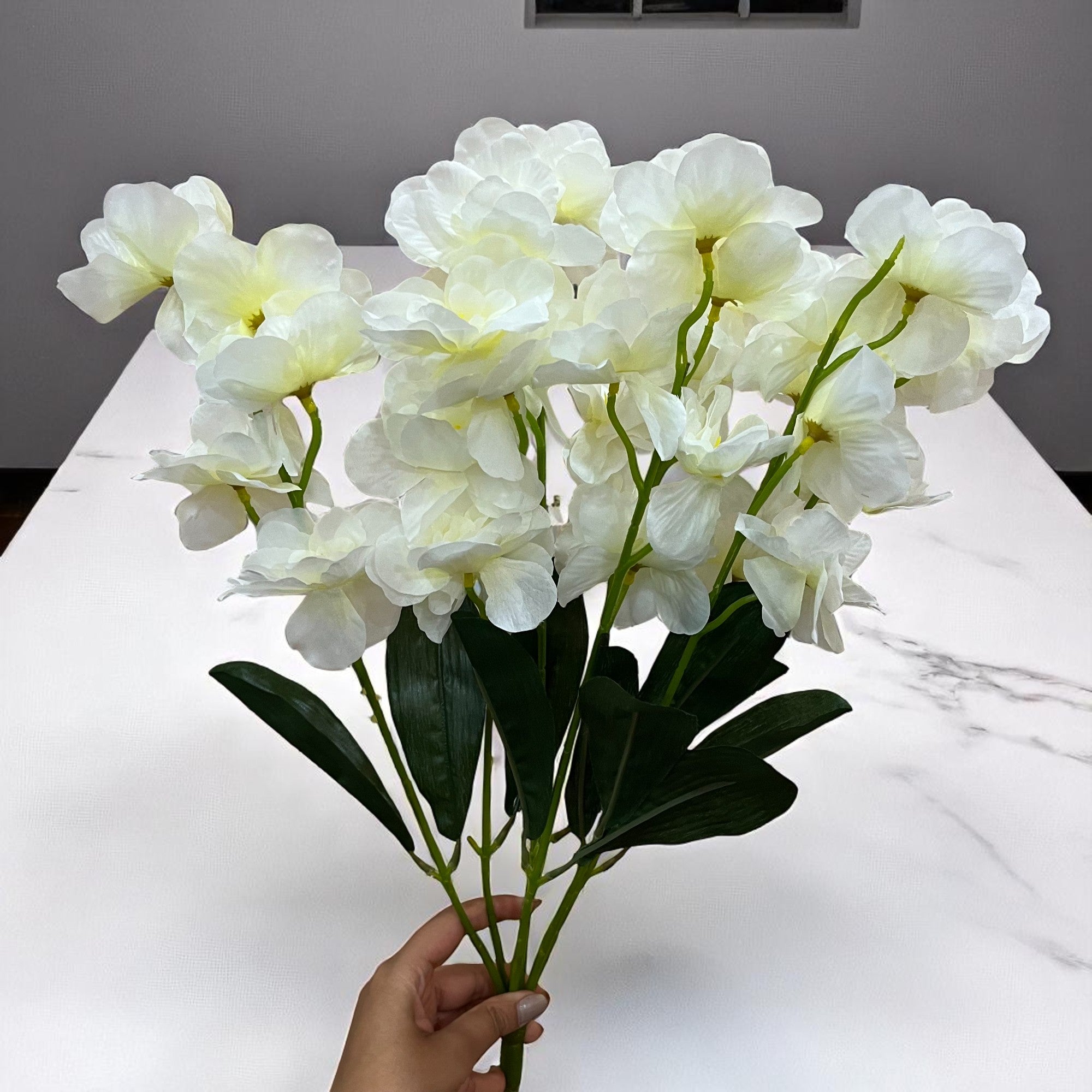 Artificial Orchids Flower Bouquets | Fake Flowers Bunch - For Vase, Pot, Home, Bedroom, Balcony, Office Corner, Living Room - 22 Inch - Apkamart #Colour_White