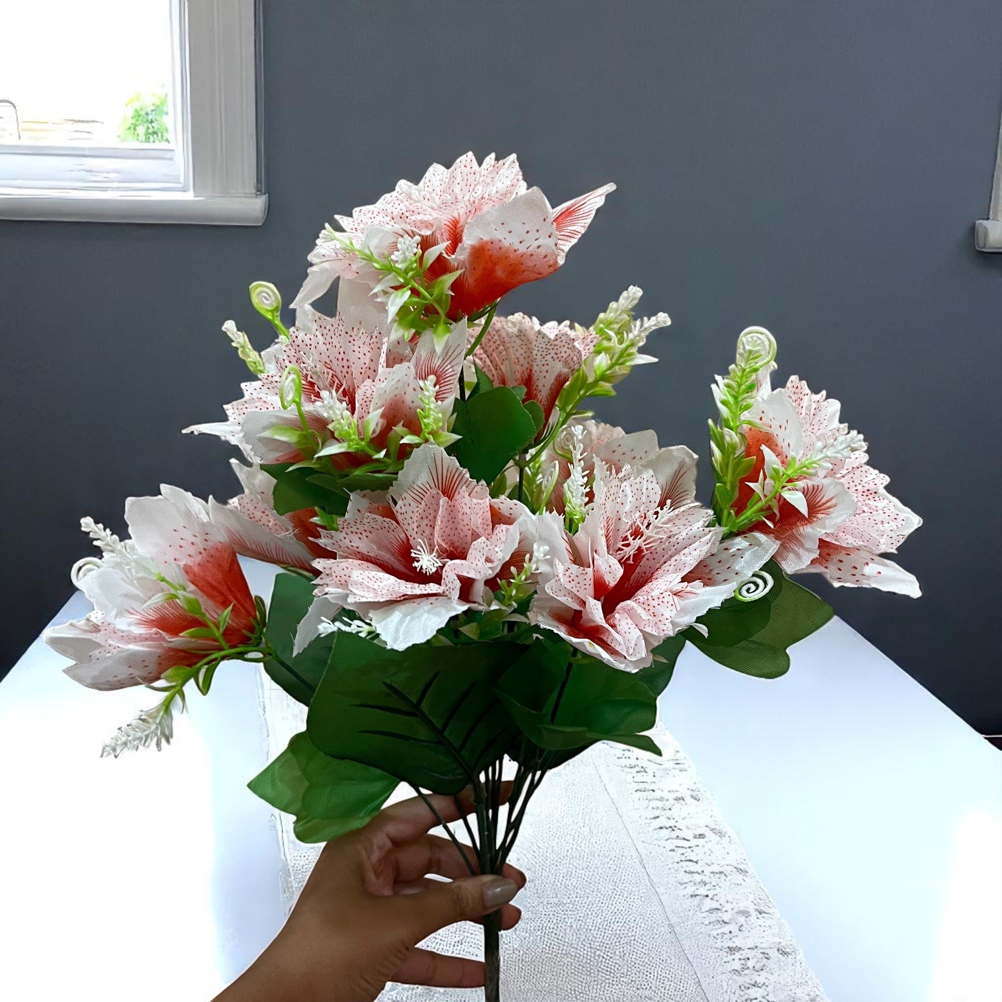 Artificial Flower Bouquets | Faux Flowers Bunch - for Table Vase, Pot, Home Decor, Living Room, Side Table Centerpiece - 18 Inch - Apkamart #Colour_Pink