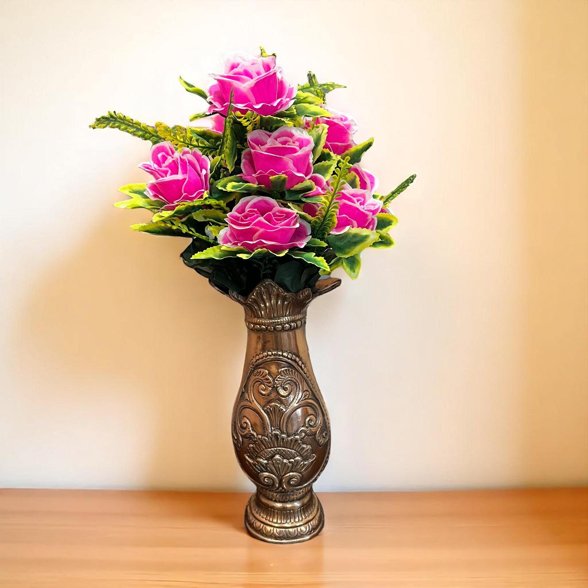 Artificial Flower Bouquet | Faux Rose Flowers Bunch - for Table Vase, Pot, Home Decor, Side Table - 16 Inch - Apkamart #Colour_Pink