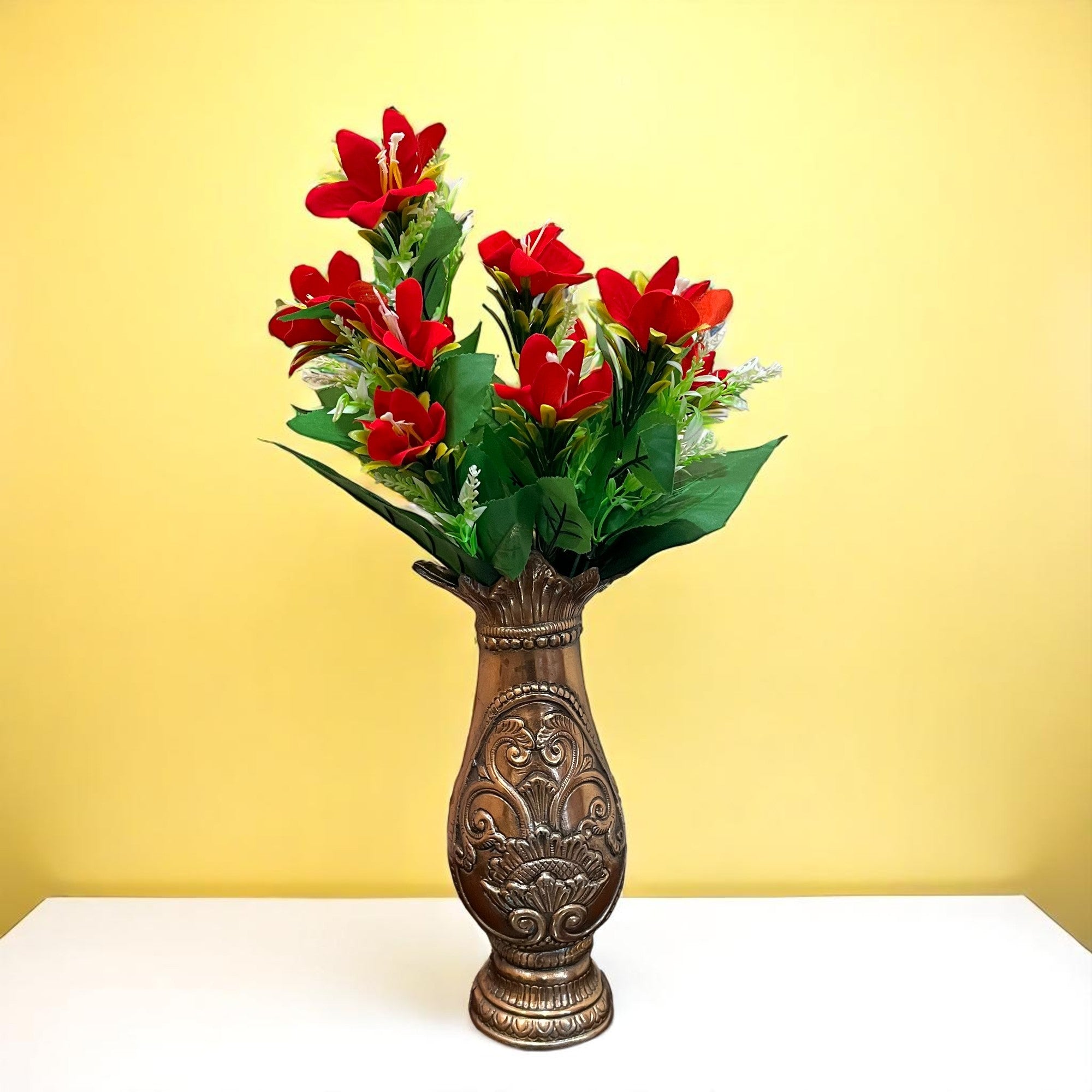 Artificial Flowers Bunches lily for Vase Pot | Faux Flowers Stem - for Home Decor Living Room Side Table Centerpiece - 18 Inch - Apkamart #Colour_Red