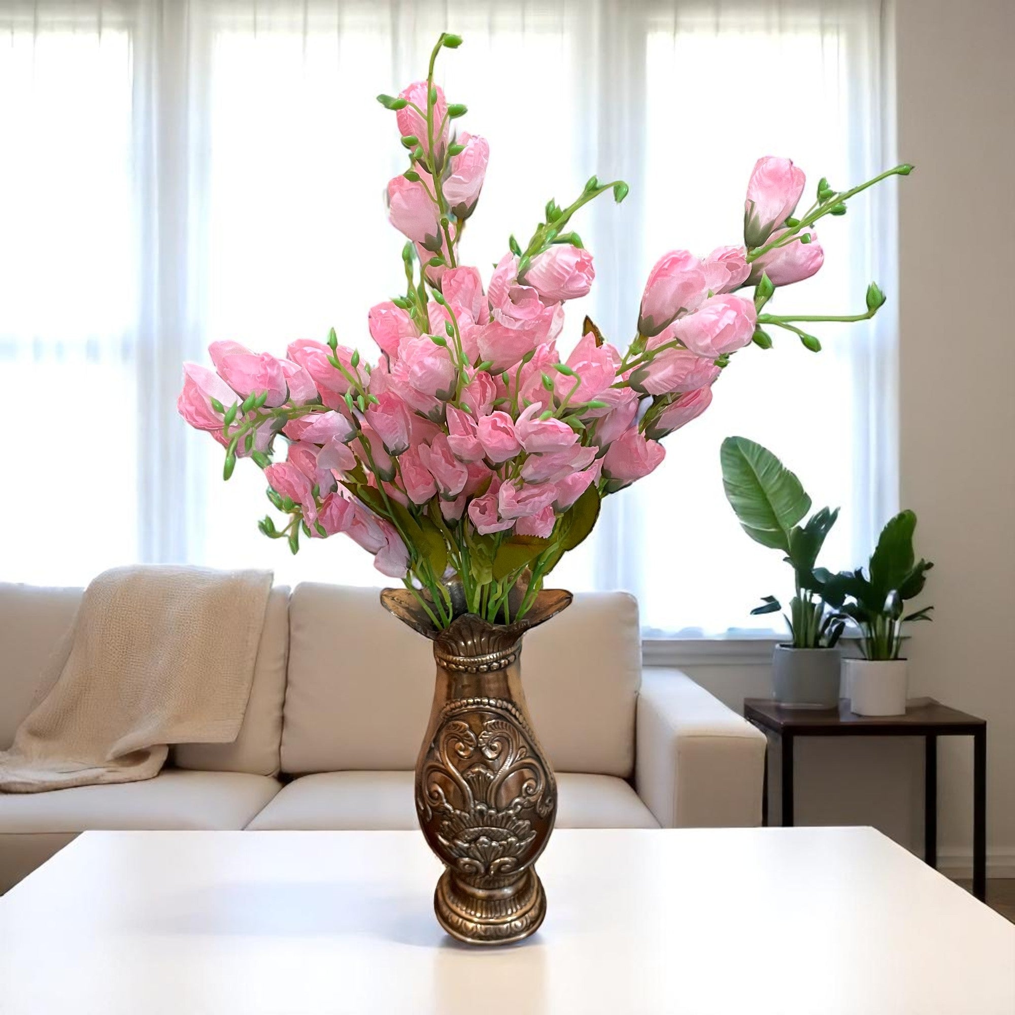 Artificial Flower Tulips Bouquet | Faux Flowers Bunch - for Table Vase, Pot, Home Decor, Living Room, Side Table Centerpiece - 27 Inch - Apkamart #Colour_Pink