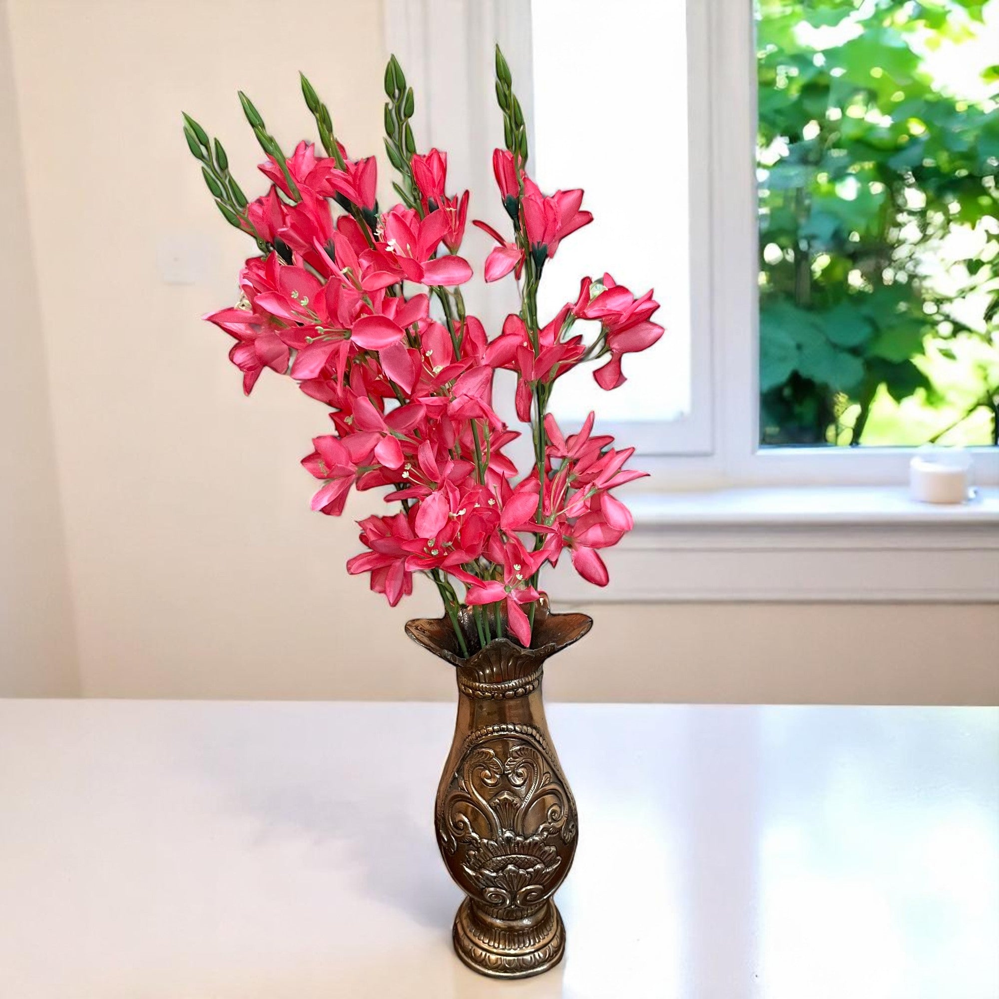 Artificial Flowers Gladiolus Bunches for Vase Pot | Faux Flowers Stem - for Home Decor Living Room Side Table - 26 Inch - Apkamart #Colour_Pink