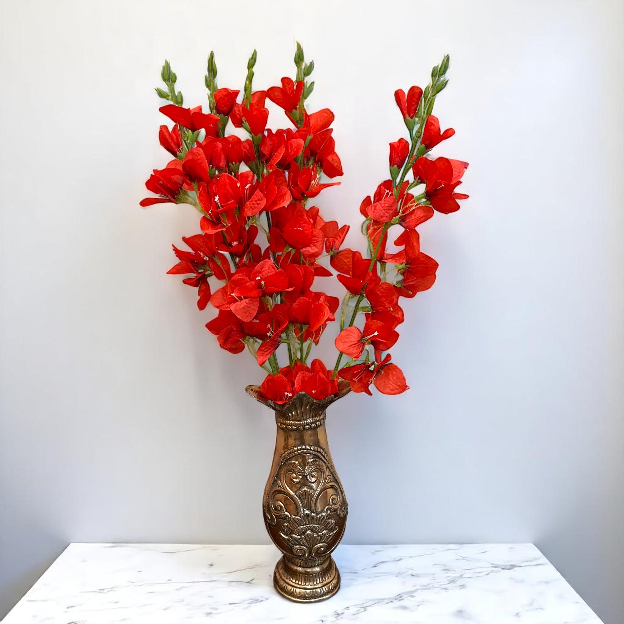 Artificial Flower Orchids Sticks Bouquet | Fake Flowers Bunch - For Vase, Pot, Home, Bedroom, Balcony, Office Corner - 26 Inch - Apkamart #Colour_Red