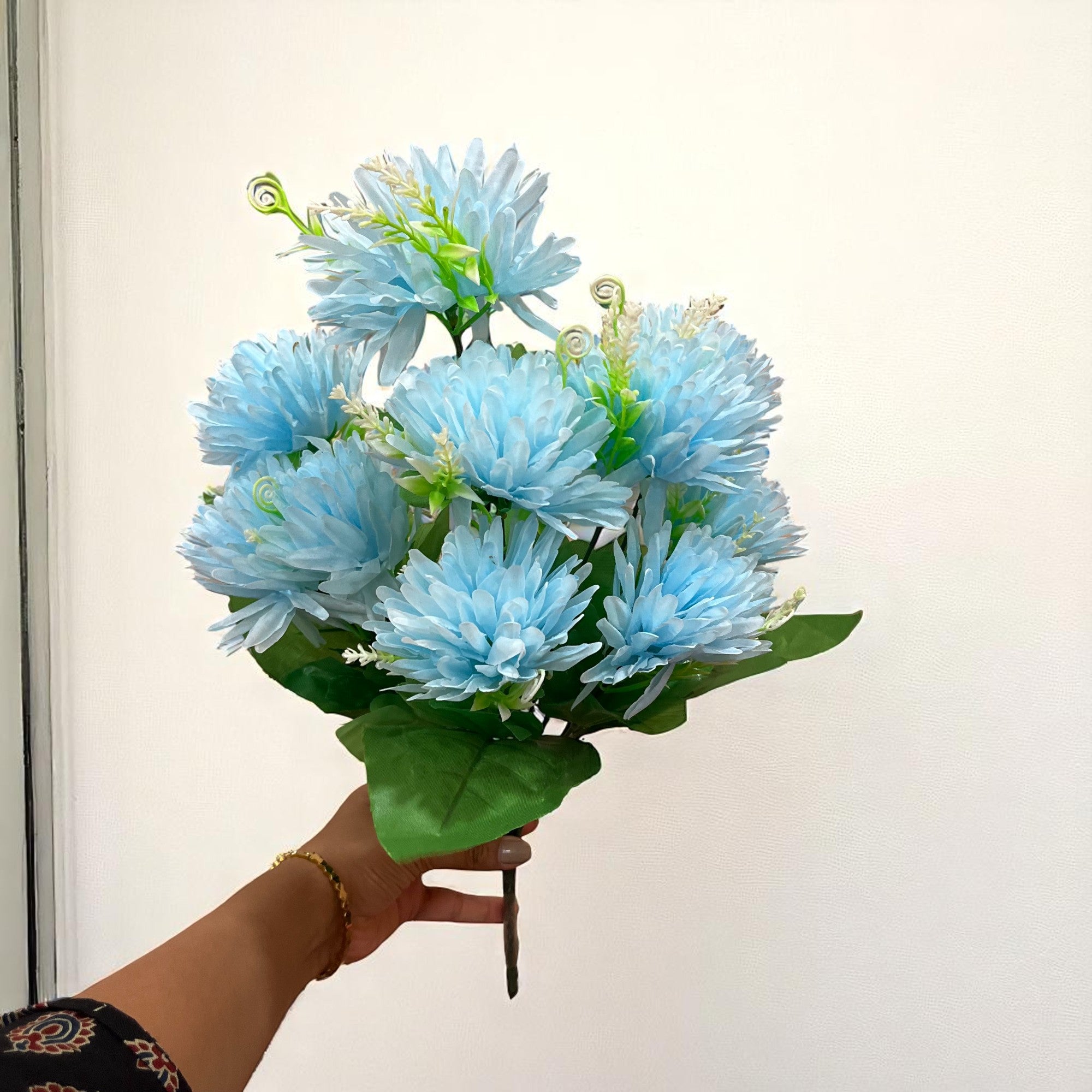 Artificial Flower Dahlia | Fake Flowers Bunch Dahalia - For Vase, Pot, Home, Bedroom, Balcony, Office Corner, Living Room - 18 Inch - Apkamart #Colour_Blue