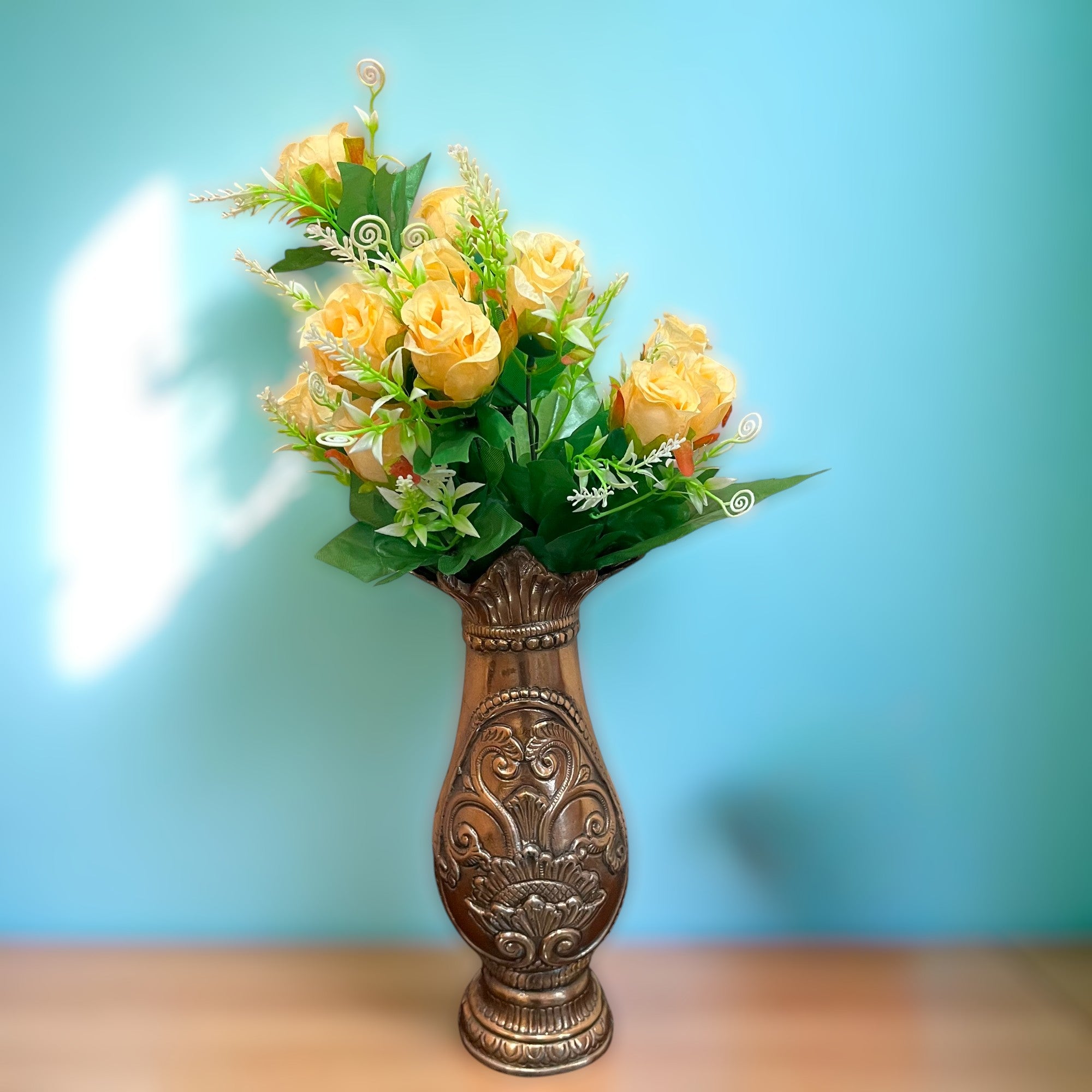 Artificial Flowers Rose | Faux Flowers Bunch - for Home Decor, Side Table, Centerpiece - 17 Inch - Apkamart #Colour_Orange