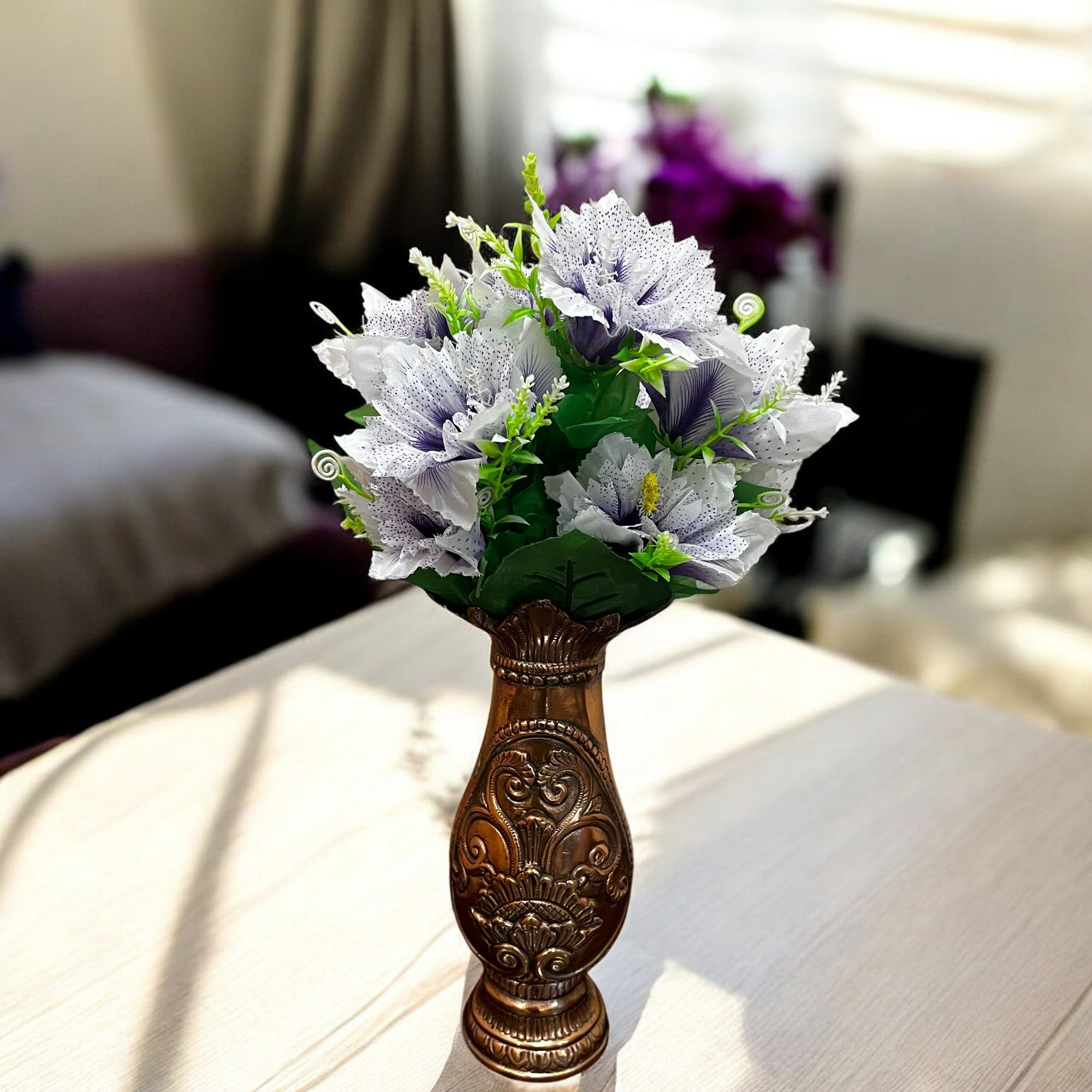 Artificial Flower Bouquets | Fake Flowers Bunch - For Vase, Pot, Home, Balcony, Office Corner, Living Room - 18 Inch - Apkamart #Colour_Purple