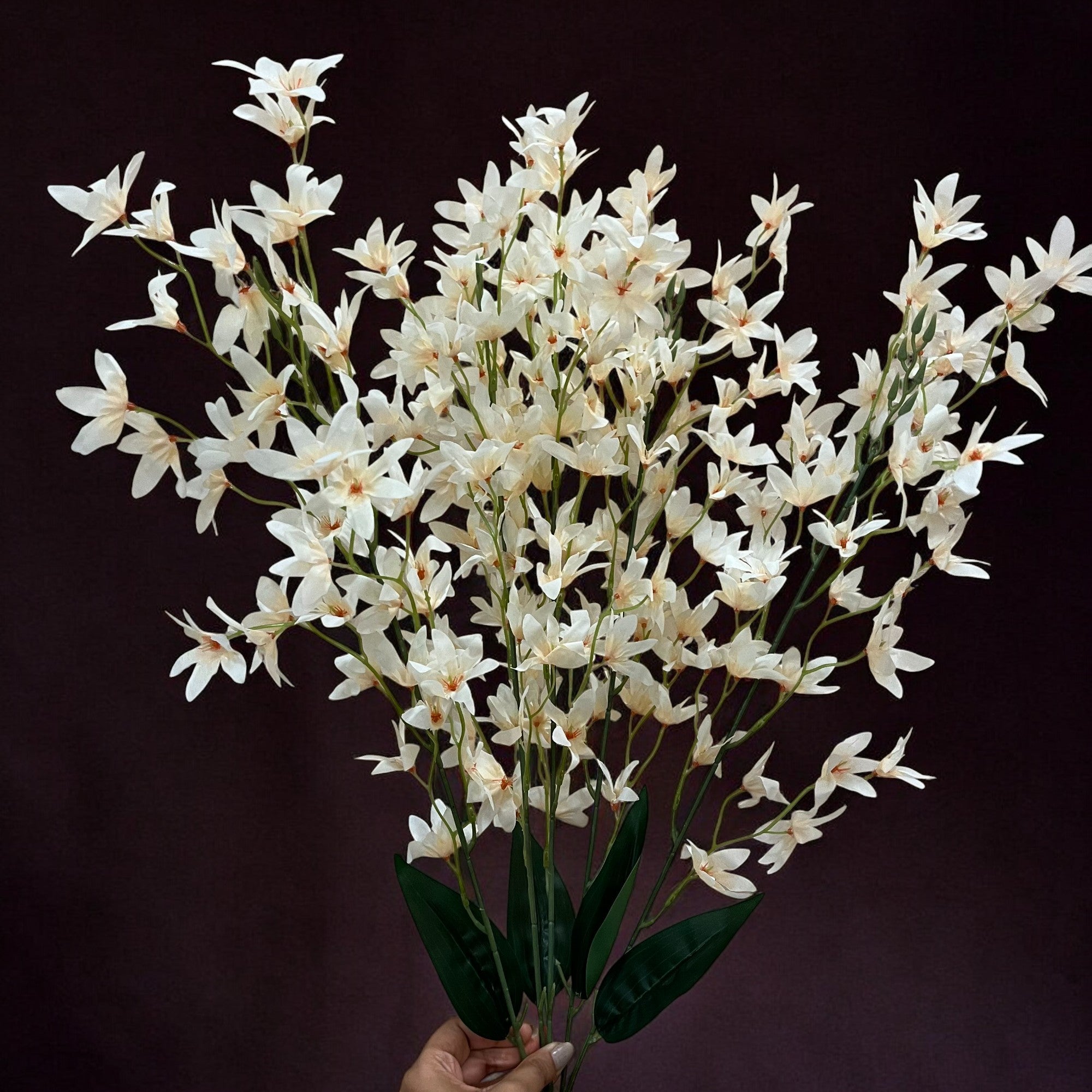 Artificial Orchids Flower Bouquets | Fake Flowers Bunch - For Vase, Pot, Home, Bedroom, Balcony, Office Corner, Living Room - 28 Inch - Apkamart #Colour_Cream