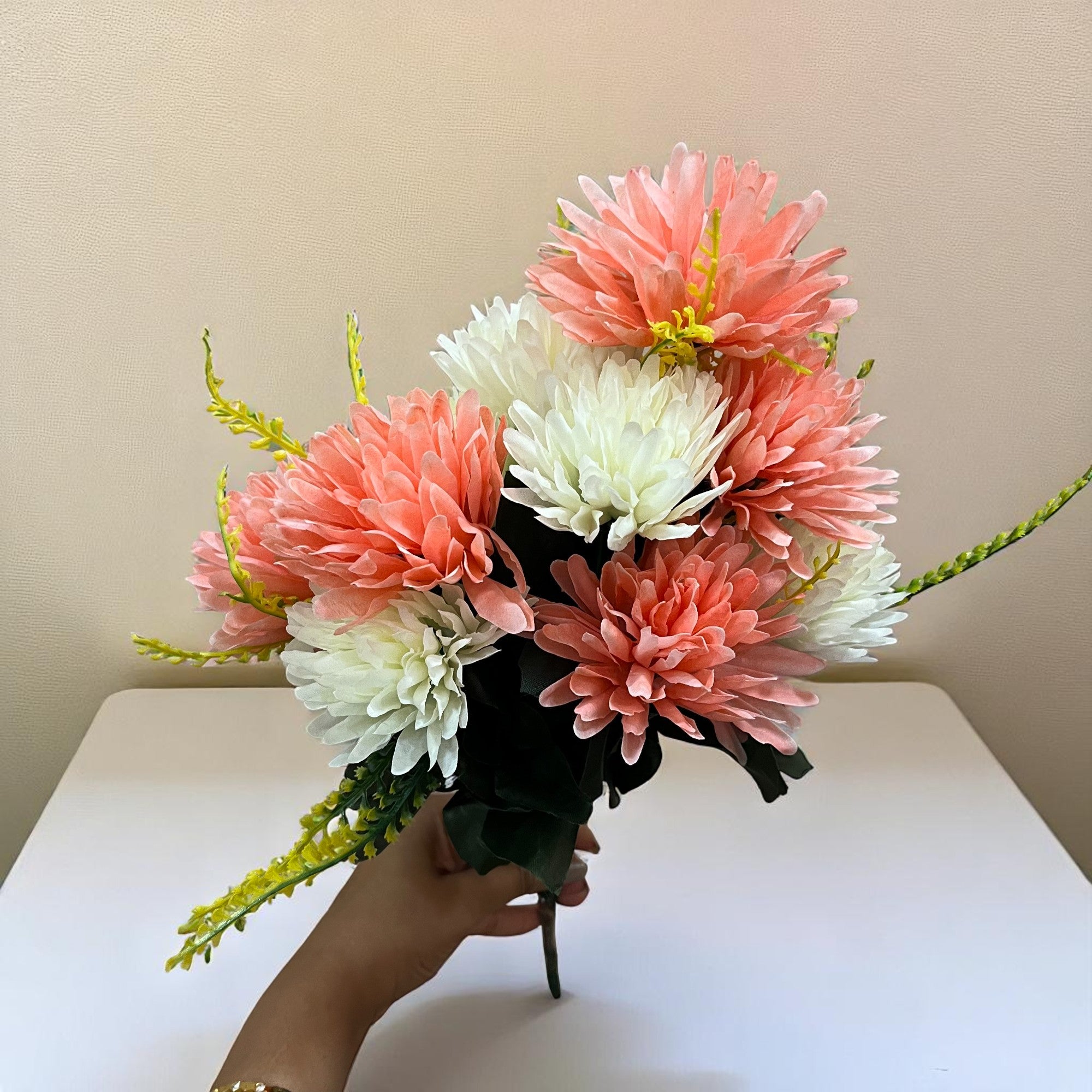 Artificial Marigold Flowers Bunches for Vase Pot | Faux Flowers Stem - for Home Decor Living Room Side Table Centerpiece - 16 Inch - Apkamart #Style_Design 1