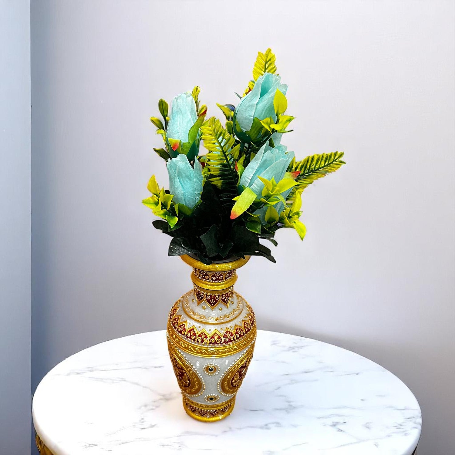 Artificial Flowers Rose Bunches for Vase Pot | Faux Flowers Stem - for Home Decor, Living Room, Office, Wedding & Party Decoration (Vase Not Included) - 14 Inch - Apkamart #Colour_Blue