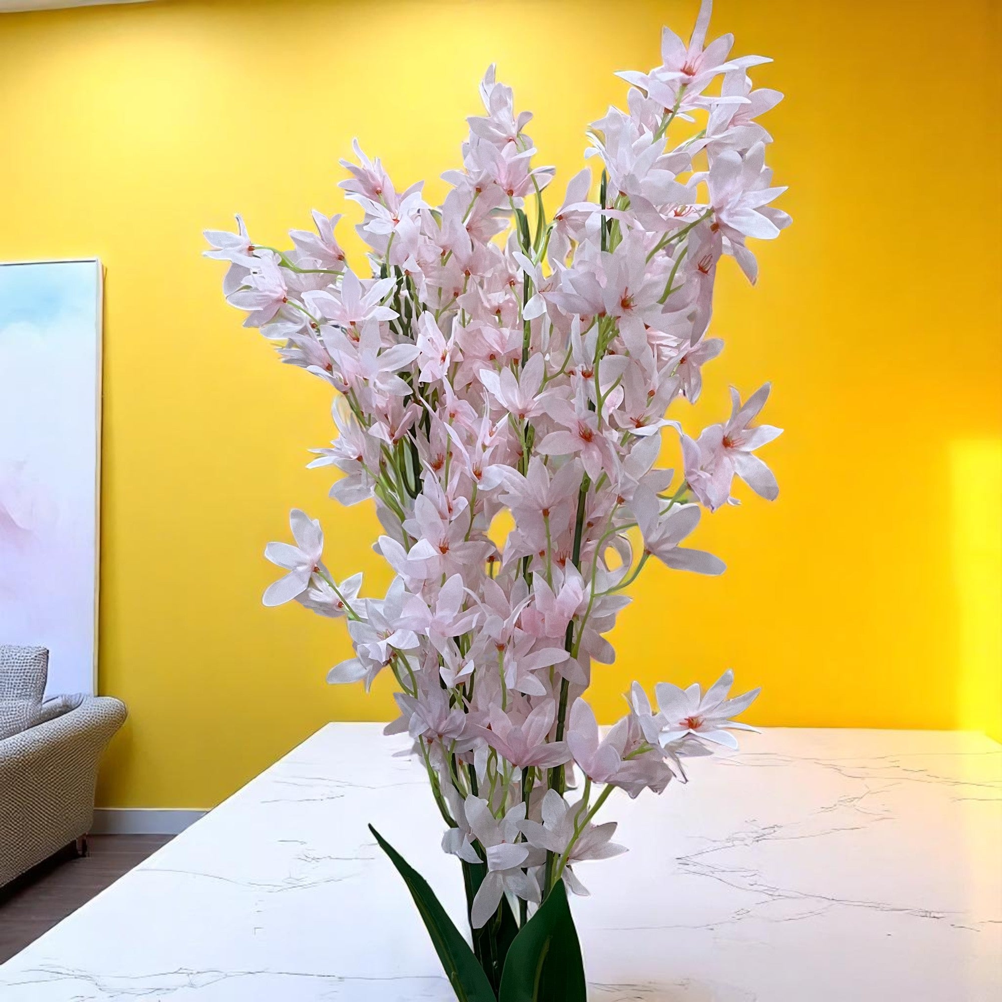 Artificial Orchids Flower Bouquets | Fake Flowers Bunch - For Vase, Pot, Home, Bedroom, Balcony, Office Corner, Living Room - 28 Inch - Apkamart #Colour_Pink