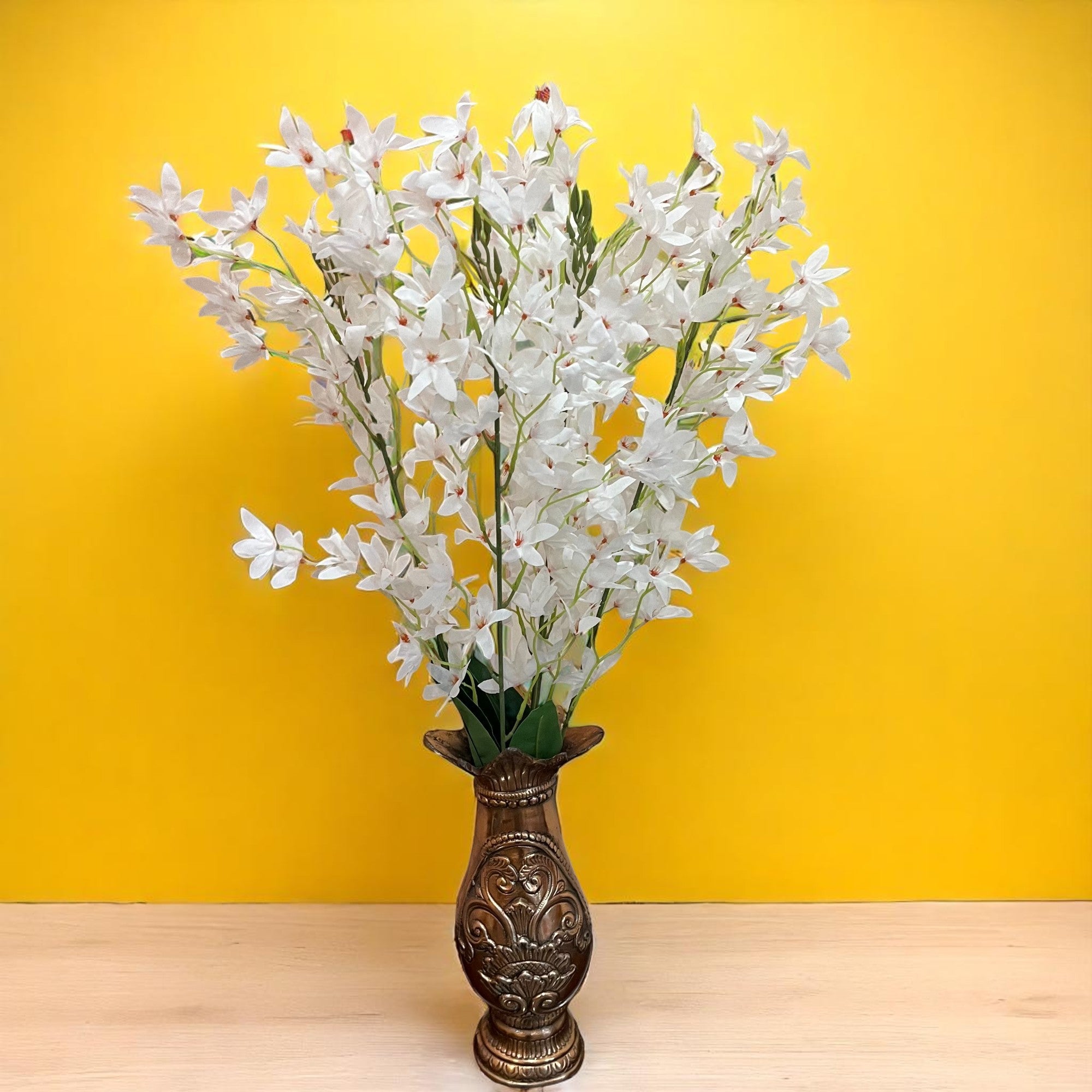 Artificial Orchids Flower Bouquets | Fake Flowers Bunch - For Vase, Pot, Home, Bedroom, Balcony, Office Corner, Living Room - 28 Inch - Apkamart #Colour_White