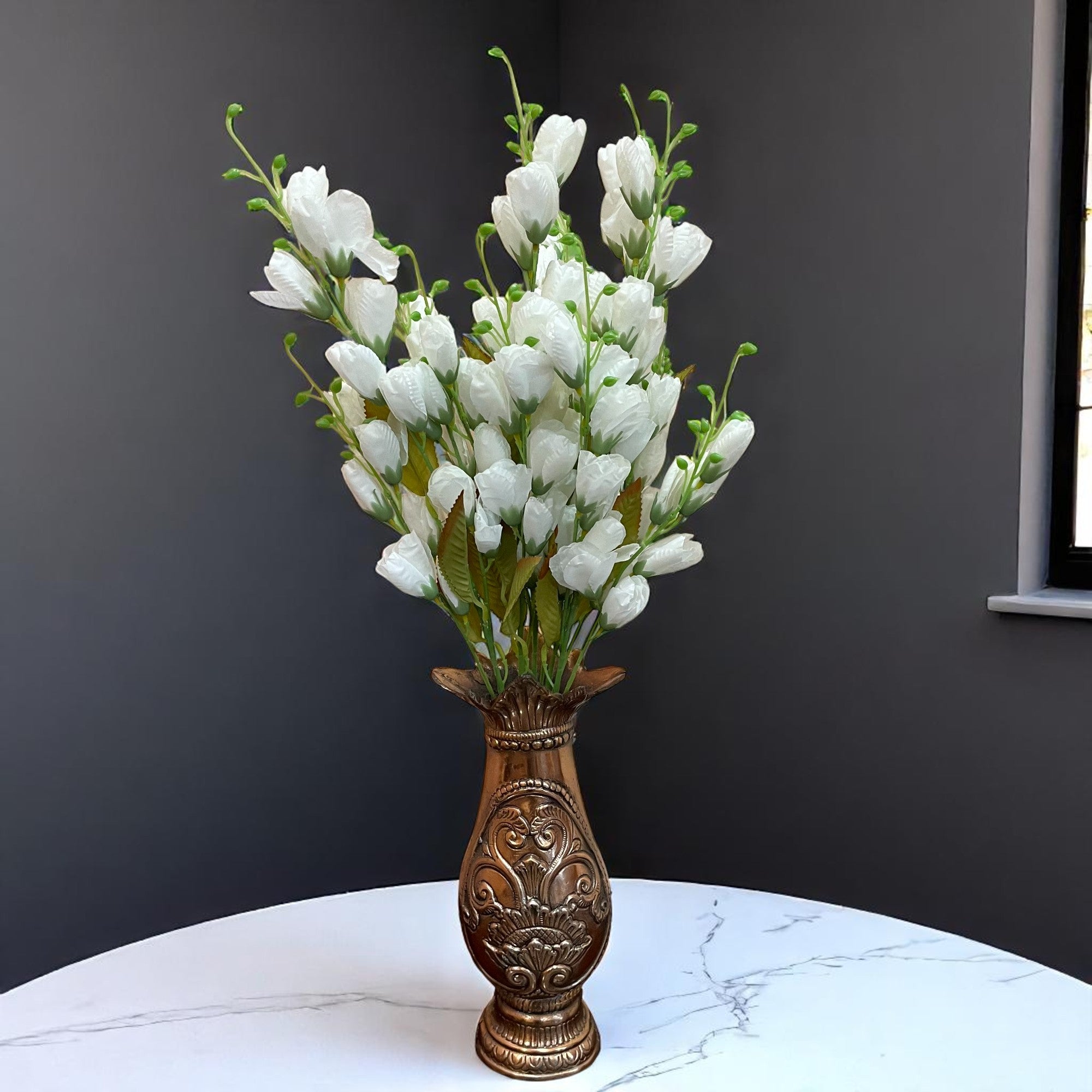 Artificial Flowers | Faux Tulips Flowers Bunch - for Home Decor, Office Corner, Living Room, Side Table, Centerpiece - 27 Inch - Apkamart #Colour_White