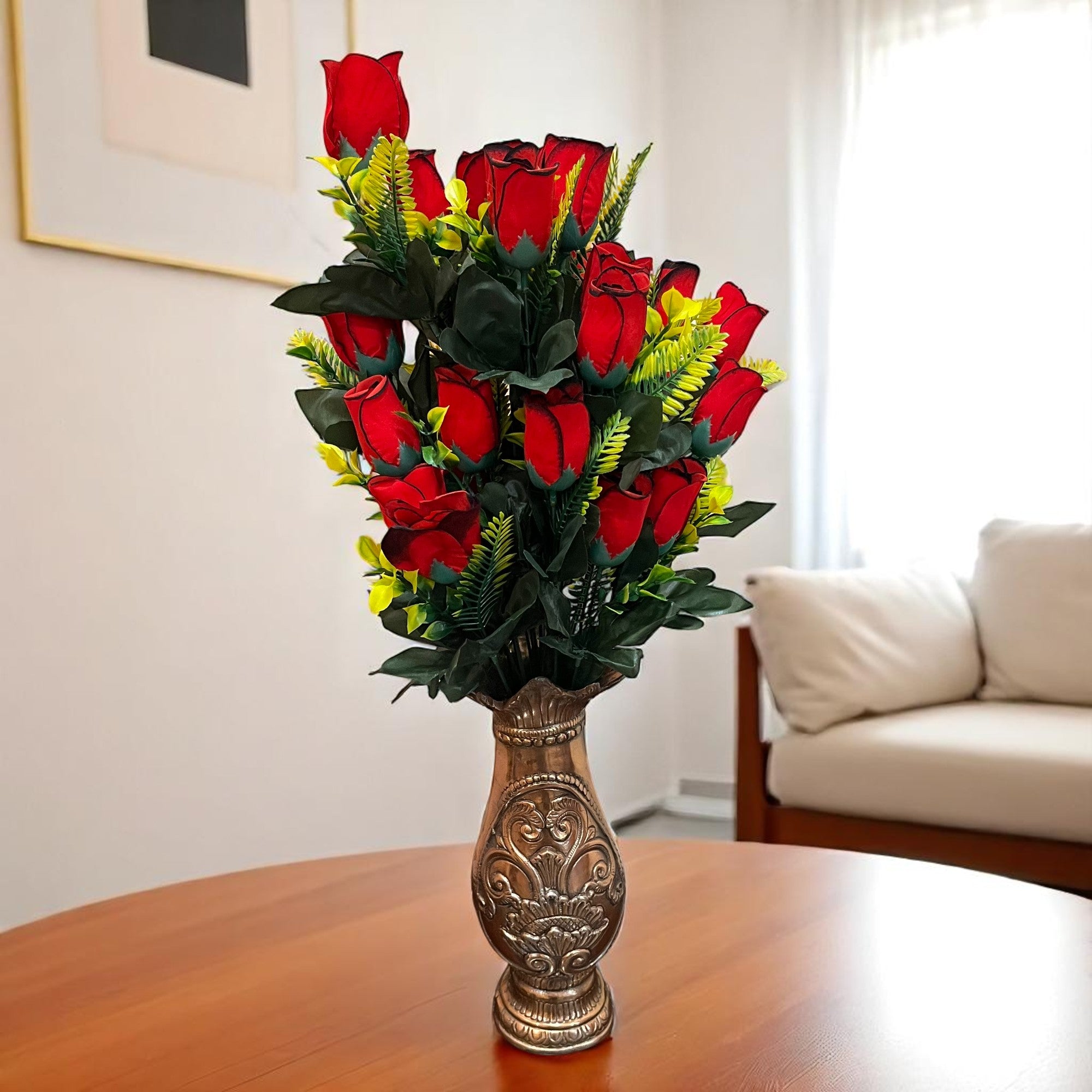 Artificial Flowers Rose | Faux Flowers Bunch - for Home Decor, Living Room, Side Table - 26 Inch - Apkamart