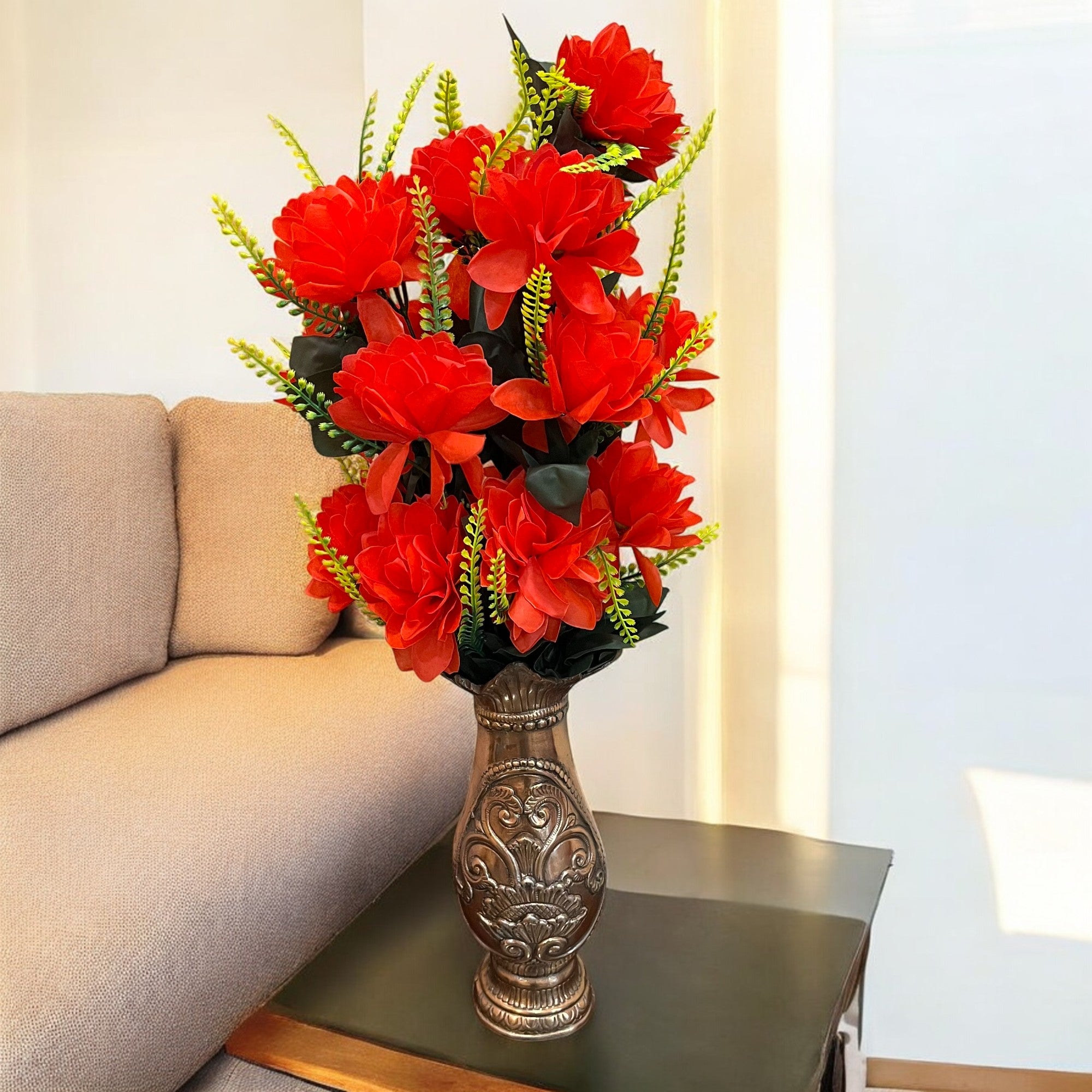 Artificial Flowers Bunches for Vase Pot | Faux Flowers Sticks - for Home Decor Living Room Side Table Centerpiece - 27 Inch - Apkamart #Colour_Red