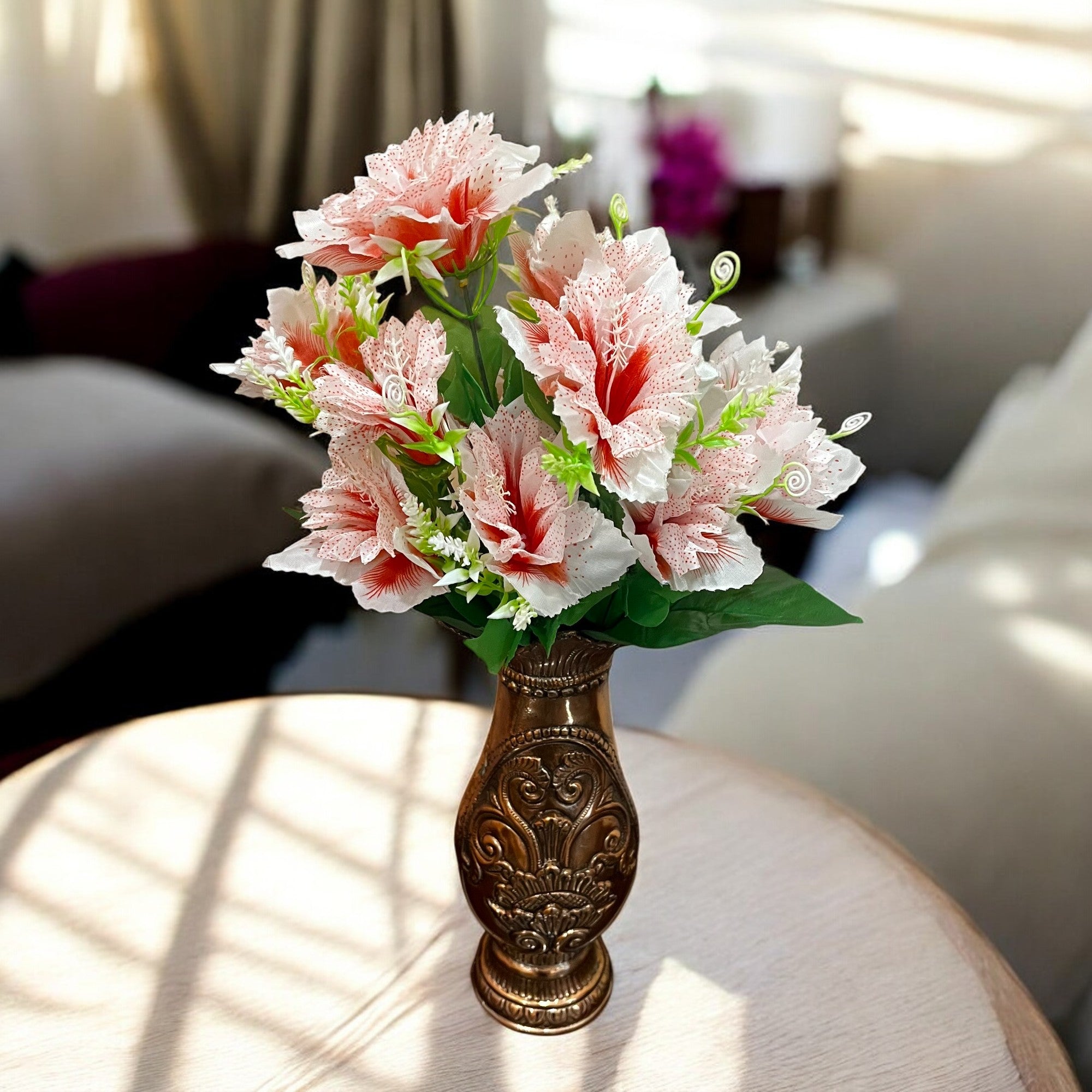 Artificial Flower Bouquets | Faux Flowers Bunch - for Table Vase, Pot, Home Decor, Living Room, Side Table Centerpiece - 18 Inch - Apkamart #Colour_Pink