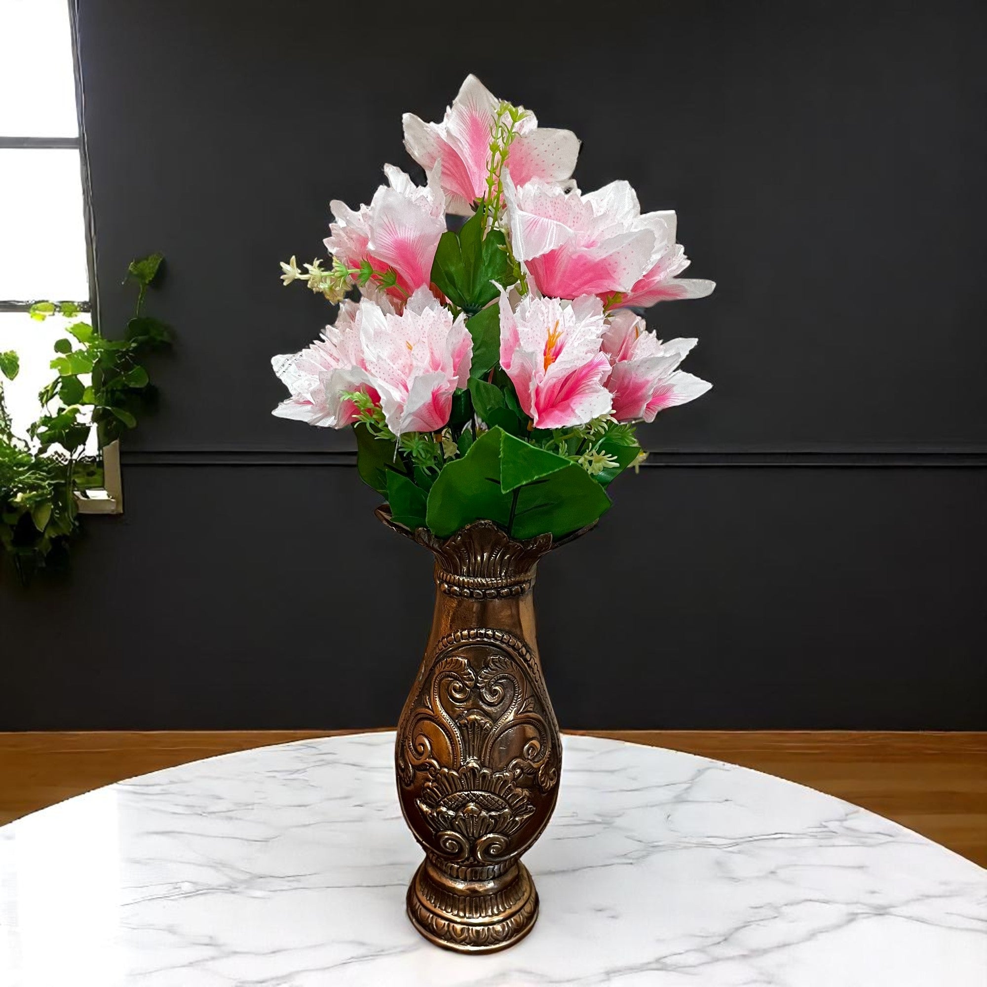Artificial Flower Bouquets | Fake Flowers Bunch - For Vase, Pot, Home, Balcony, Office Corner, Living Room - 18 Inch - Apkamart #Colour_Pink