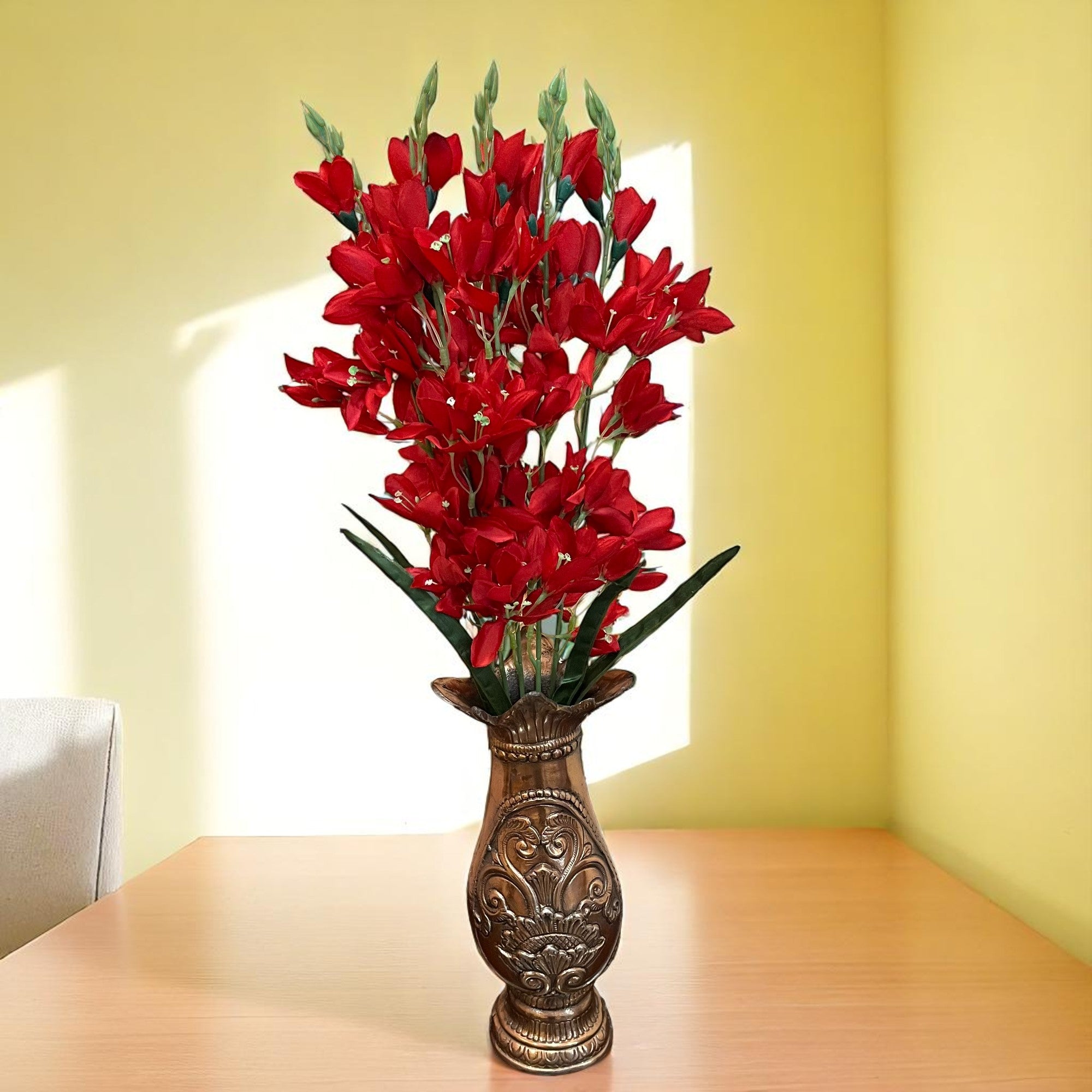 Artificial Flowers Gladiolus Bunches for Vase Pot | Faux Flowers Stem - for Home Decor Living Room Side Table Centerpiece - 26 Inch - Apkamart #Colour_Red