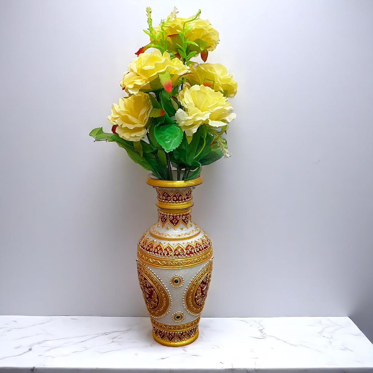 Artificial Flowers Rose Bunches for Vase Pot | Faux Flowers Stem - for Home Decor, Living Room, Office & Festivals Decoration (Vase Not Included) - 15 Inch - Apkamart #Colour_Yellow