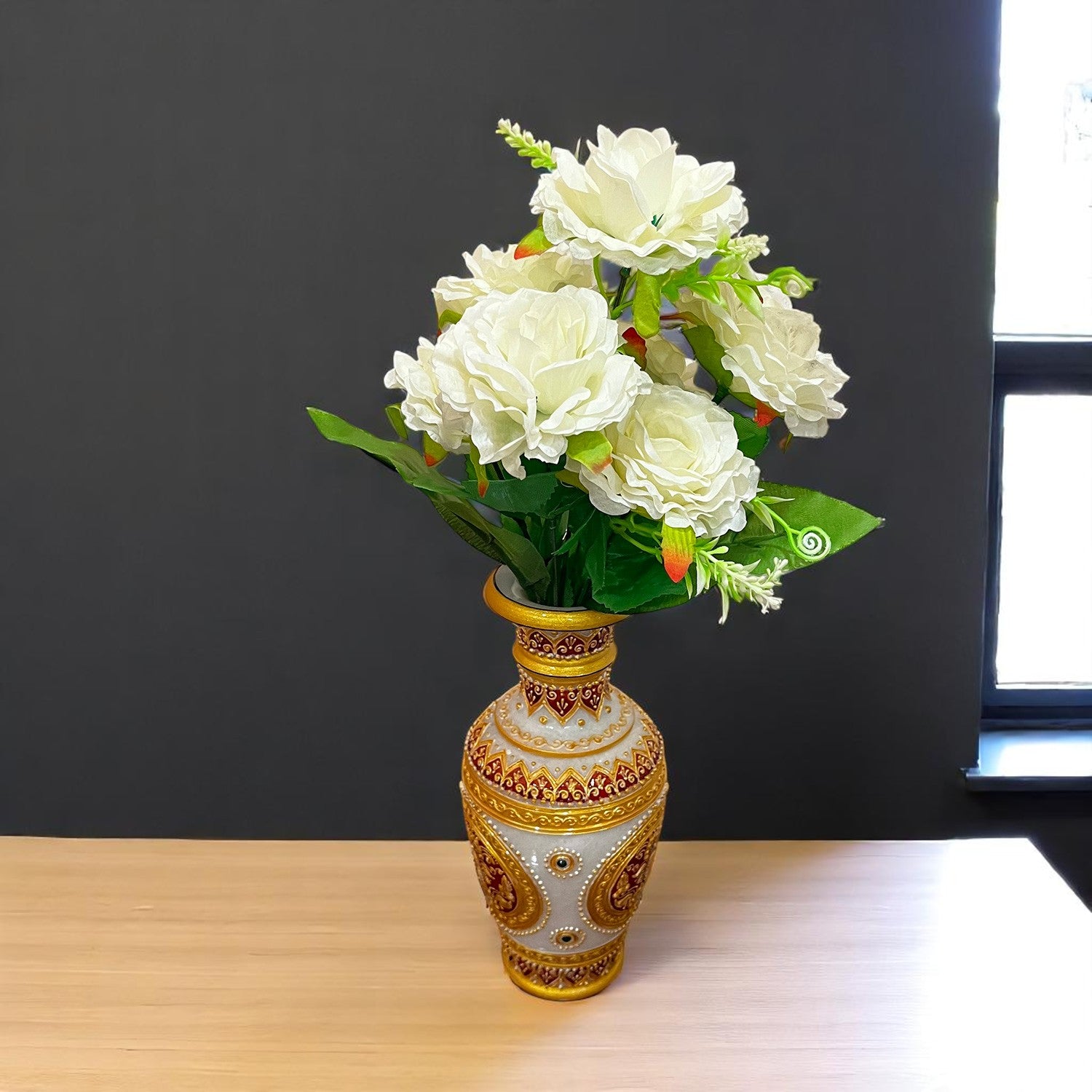 Artificial Flowers Rose Sticks | Faux Flowers Bunch - for Home Decor, Living Room, Wedding & Party Decoration (Vase Not Included) - 15 Inch - Apkamart #Colour_White