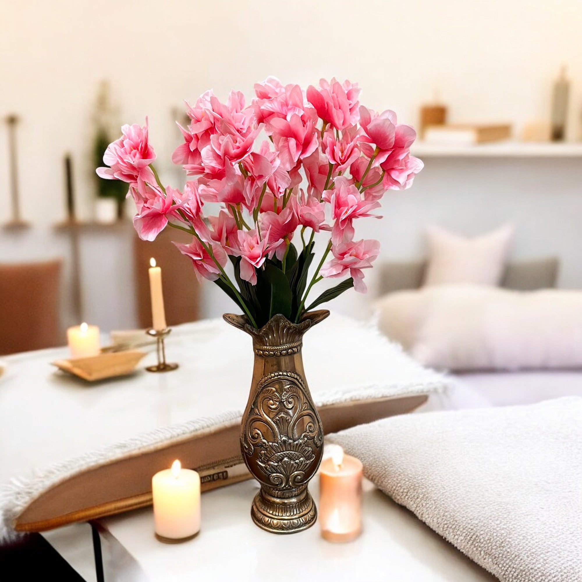 Artificial Orchids Flower Bouquets | Fake Flowers Bunch - For Vase, Pot, Home, Bedroom, Balcony, Office Corner, Living Room - 22 Inch - Apkamart #Colour_Multicolor