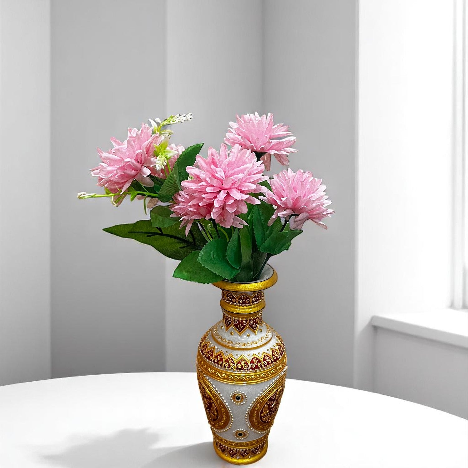 Artificial Flowers Dahlia Bunches for Vase Pot | Faux Flowers Stick - for Home Decor, Living Room, Wedding & Party Decoration (Vase Not Included) - 14 Inch - Apkamart #Colour_Pink