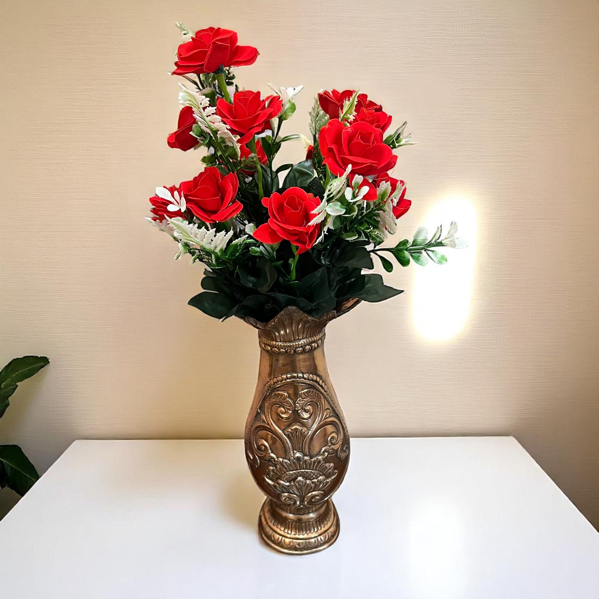 Artificial Rose Flowers Bunches for Vase Pot | Faux Flowers Stem - for Home Decor Living Room Side Table Centerpiece - 17 Inch - Apkamart