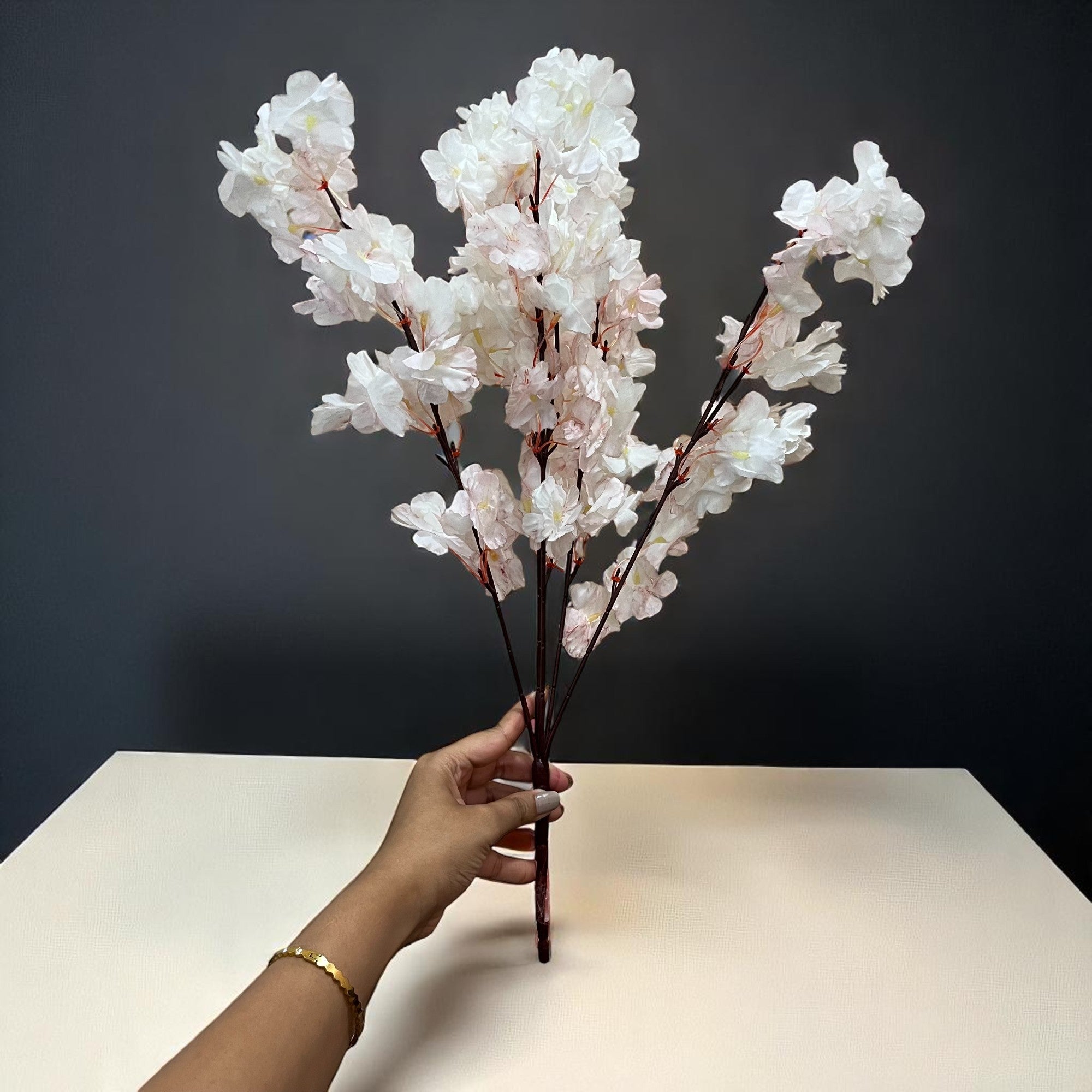 Artificial Flower Bouquets - Cherry Blossom | Faux Flowers Sticks / Bunch - for Table Vase, Home Decor, Living Room, Side Table Centerpiece - 21 Inch - Apkamart #Style_Design 1