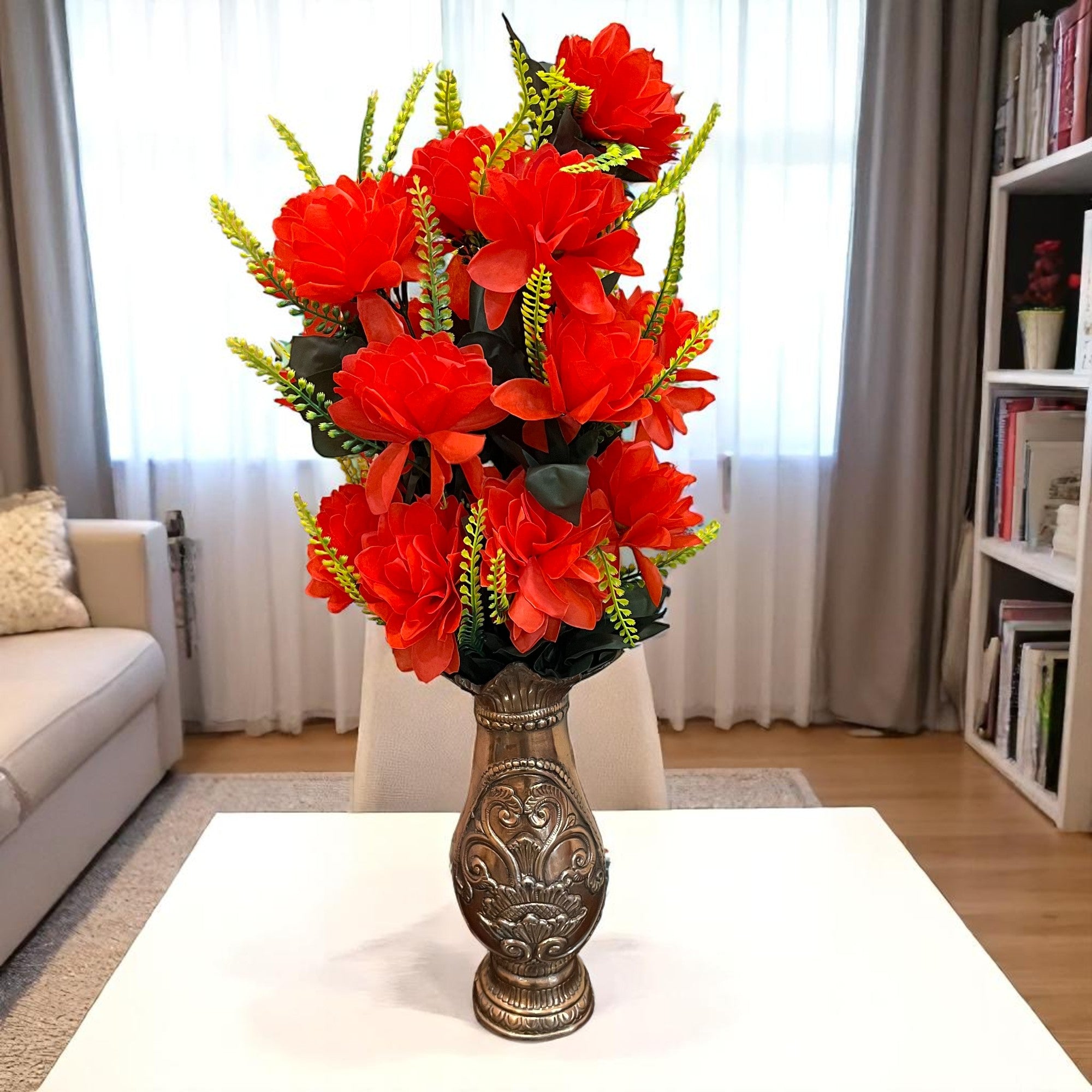 Artificial Flowers Bunches for Vase Pot | Faux Flowers Sticks - for Home Decor Living Room Side Table Centerpiece - 27 Inch - Apkamart #Colour_Red