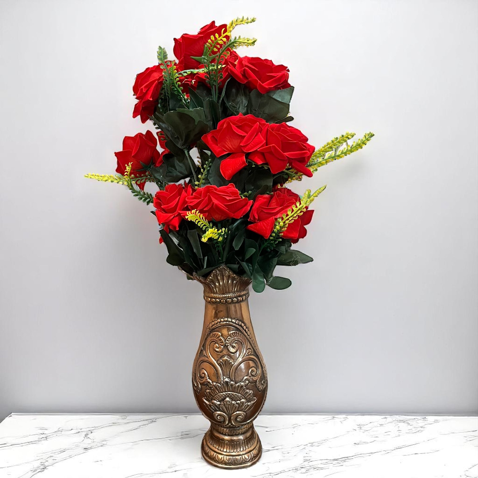 Artificial Flower Bouquet | Fake Rose Flowers Bunch - For Vase, Pot, Home, Bedroom, Balcony, Living Room - 24 Inch - Apkamart