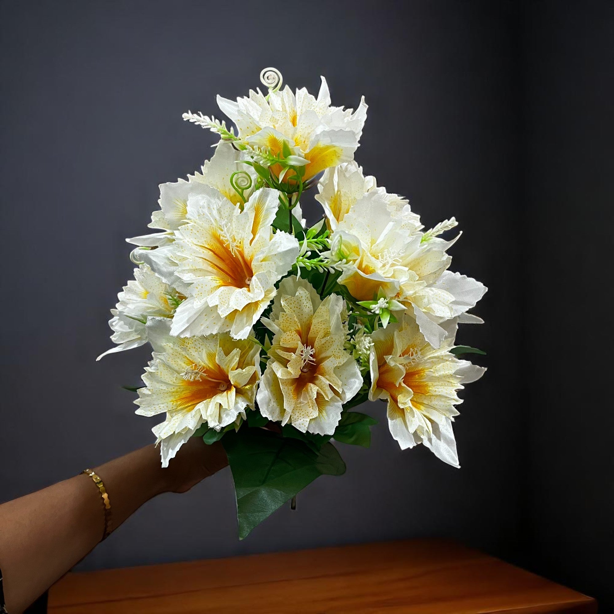 Artificial Flower Bouquets | Faux Flowers Bunch - for Table Vase, Pot, Home Decor, Living Room, Side Table Centerpiece - 18 Inch - Apkamart #Colour_White