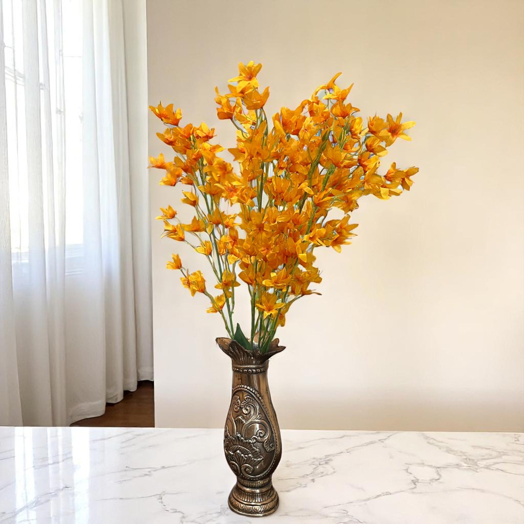Artificial Orchids Flower Bouquets | Fake Flowers Bunch - For Vase, Pot, Home, Bedroom, Balcony, Office Corner, Living Room - 28 Inch - Apkamart #Colour_Orange