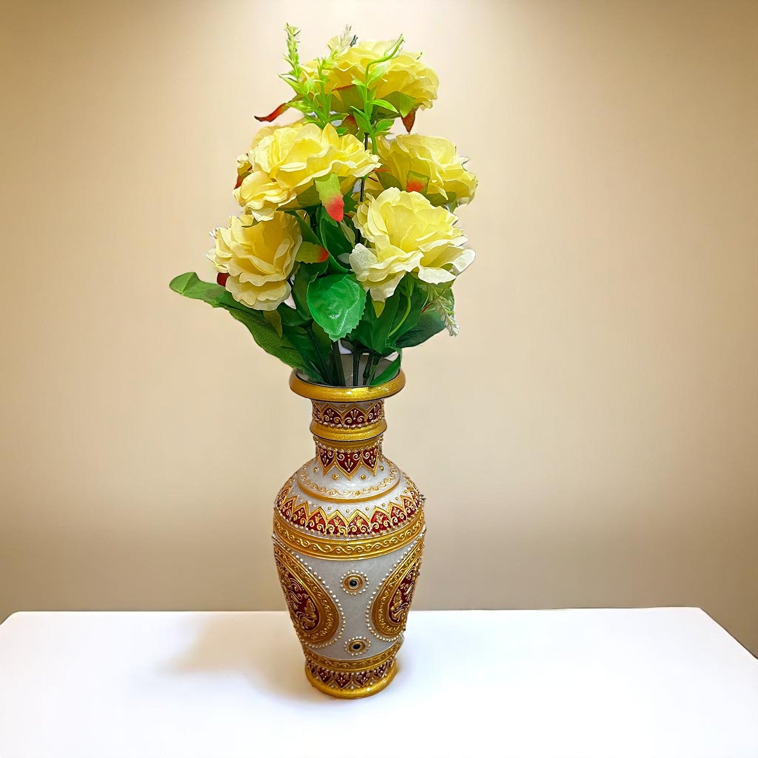 Artificial Flowers Rose Bunches for Vase Pot | Faux Flowers Stem - for Home Decor, Living Room, Office & Festivals Decoration (Vase Not Included) - 15 Inch - Apkamart #Colour_Yellow