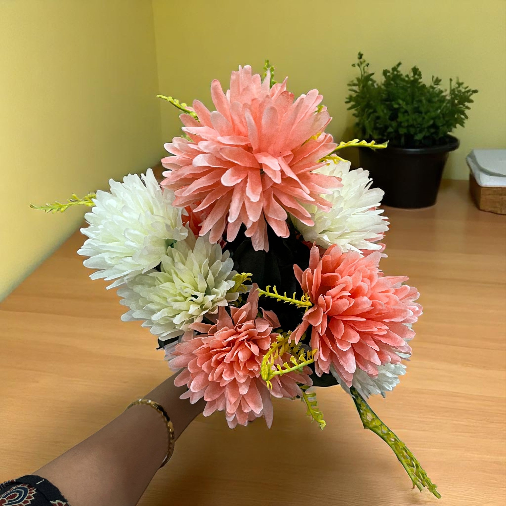 Artificial Marigold Flowers Bunches for Vase Pot | Faux Flowers Stem - for Home Decor Living Room Side Table Centerpiece - 16 Inch - Apkamart #Style_Design 1