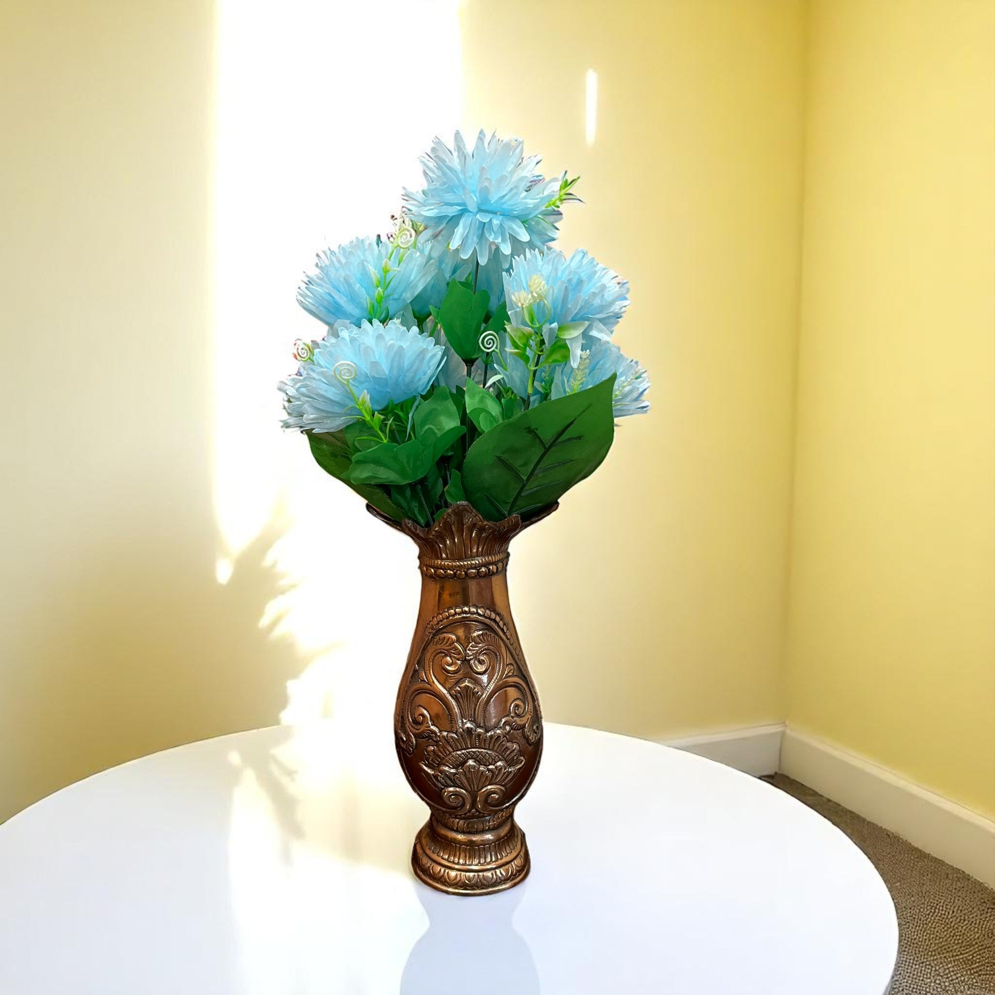Artificial Flower Dahlia | Fake Flowers Bunch Dahalia - For Vase, Pot, Home, Bedroom, Balcony, Office Corner, Living Room - 18 Inch - Apkamart #Colour_Blue