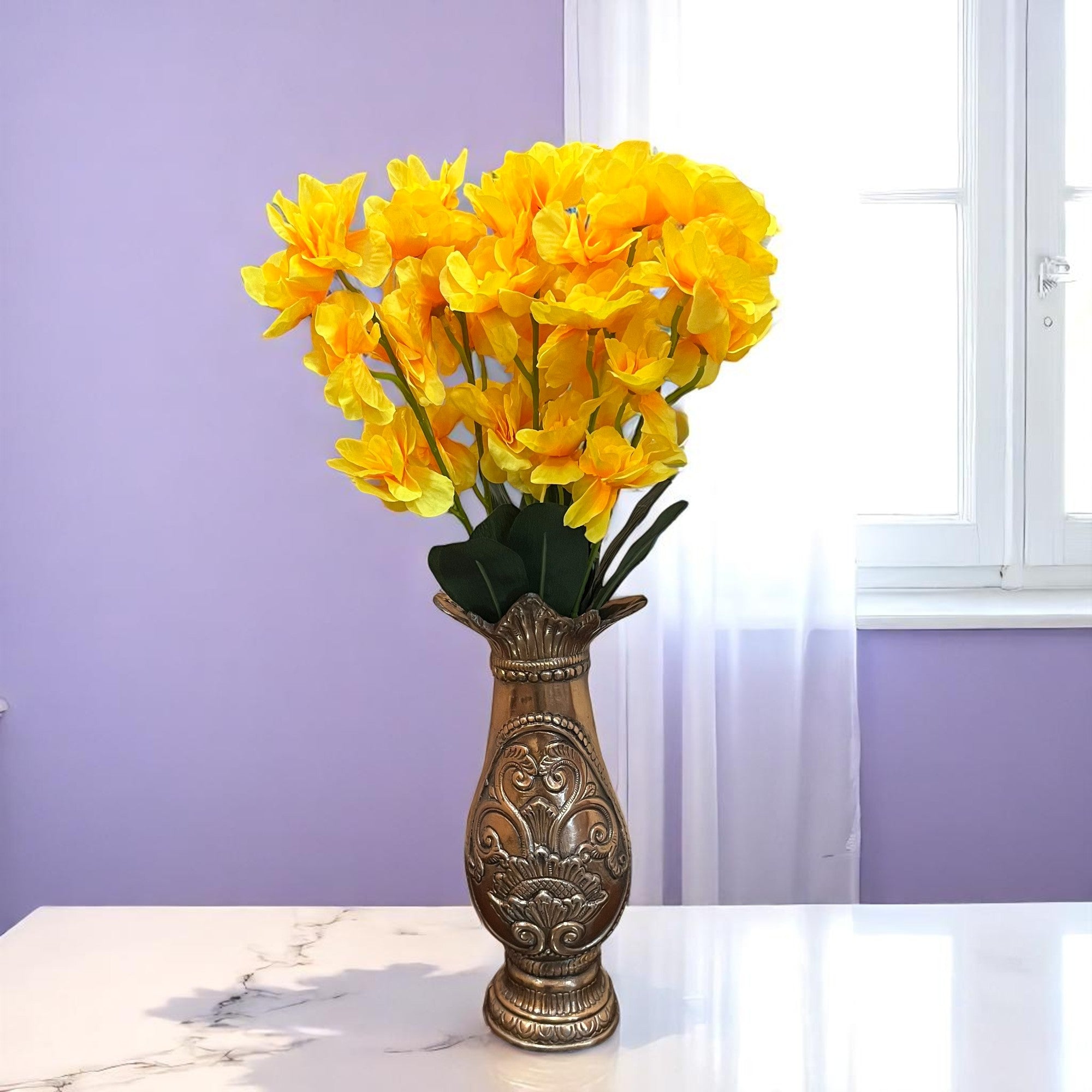 Artificial Orchids Flower Bouquets | Fake Flowers Bunch - For Vase, Pot, Home, Bedroom, Balcony, Office Corner, Living Room - 22 Inch - Apkamart #Colour_Yellow