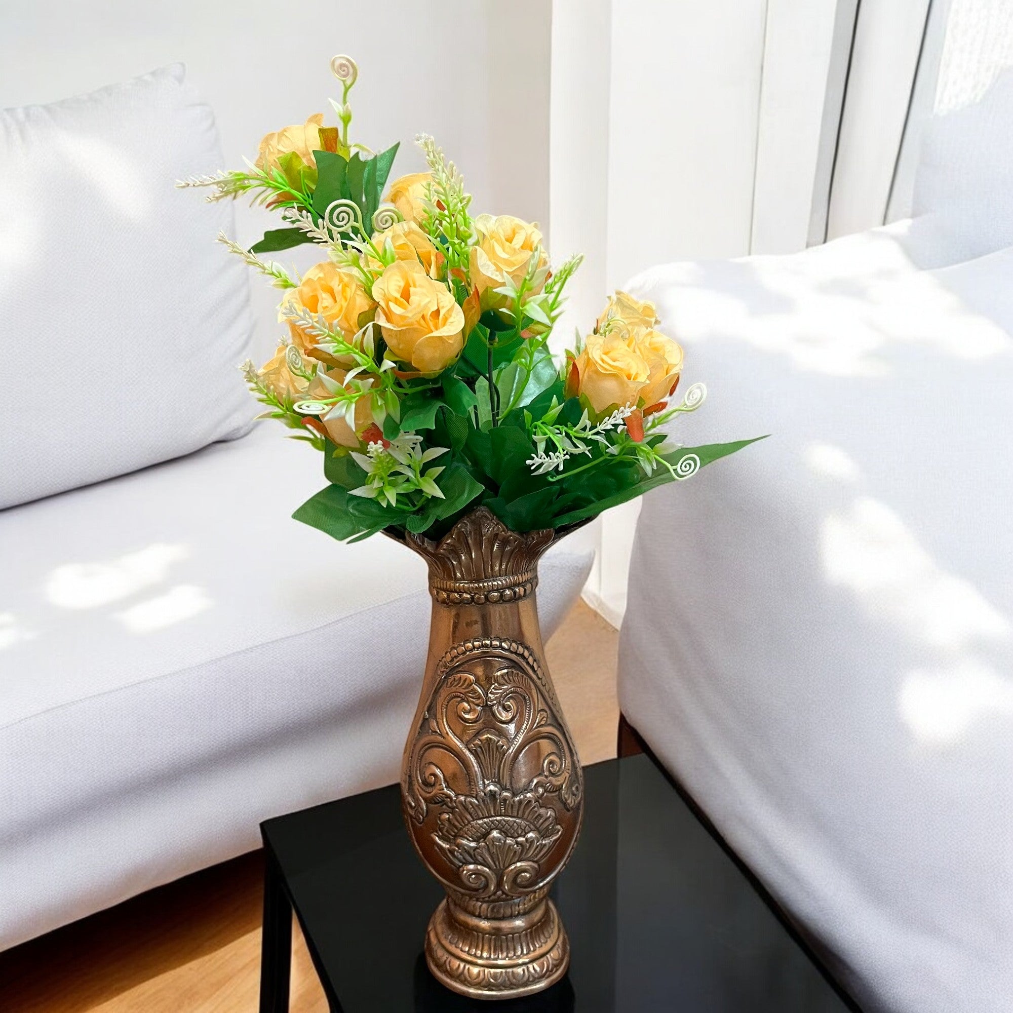 Artificial Flowers Rose | Faux Flowers Bunch - for Home Decor, Side Table, Centerpiece - 17 Inch - Apkamart #Colour_Orange