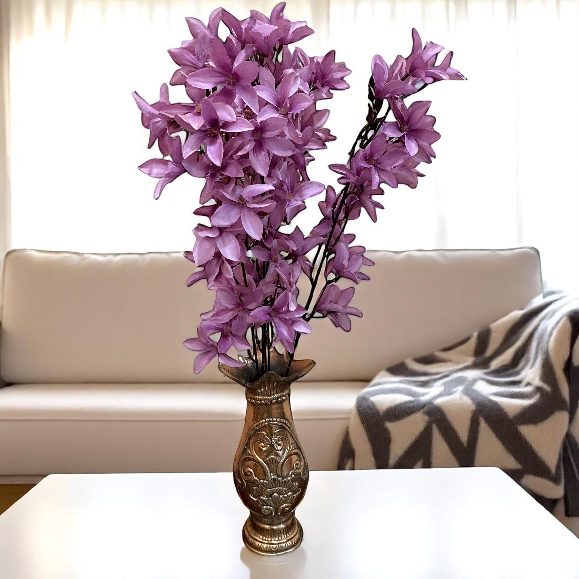 Artificial Flowers | Faux Flowers Bunch - for Home Decor, Living Room, Side Table, Centerpiece - 29 Inch - Apkamart #Colour_Purple